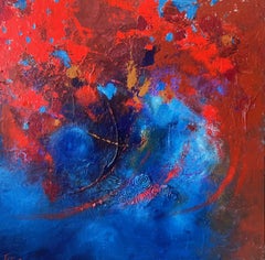Peinture abstraite - Huile sur toile - Cœurs bleus - Mary Titus