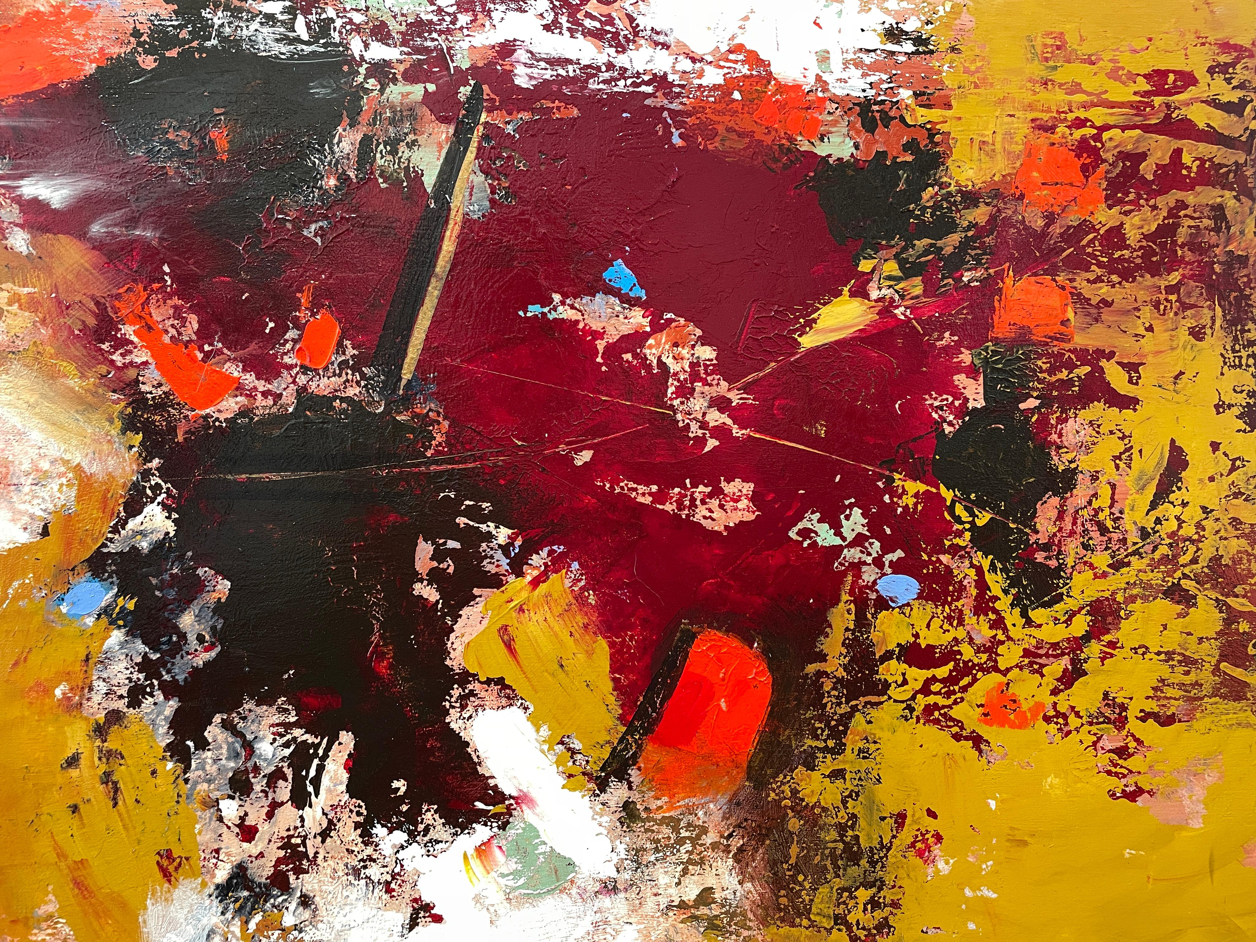 'Crosswalk' - Large Red, White, and Gold Contemporary Abstract by Mary Titus 9