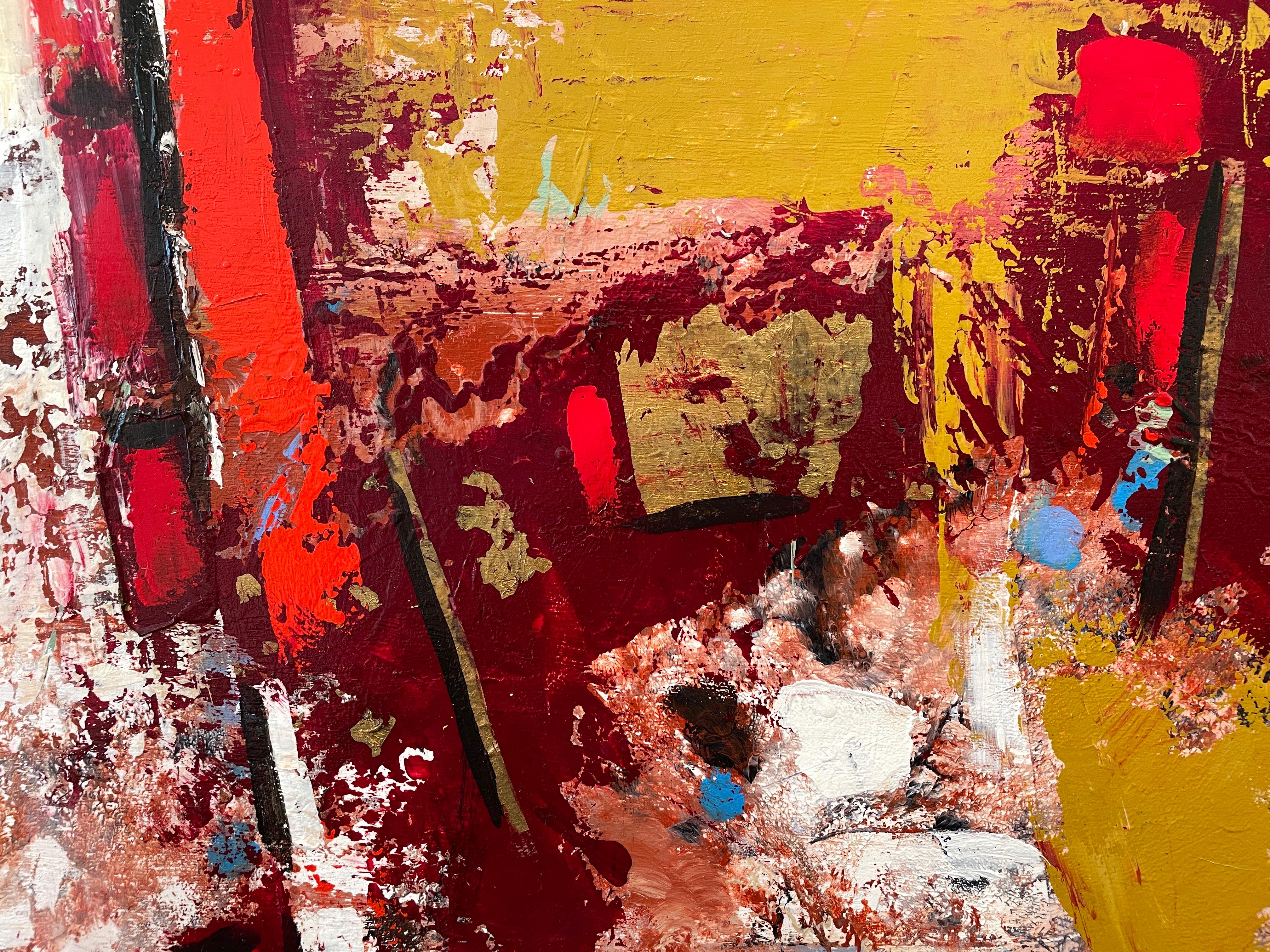 'Crosswalk' - Large Red, White, and Gold Contemporary Abstract by Mary Titus For Sale 2