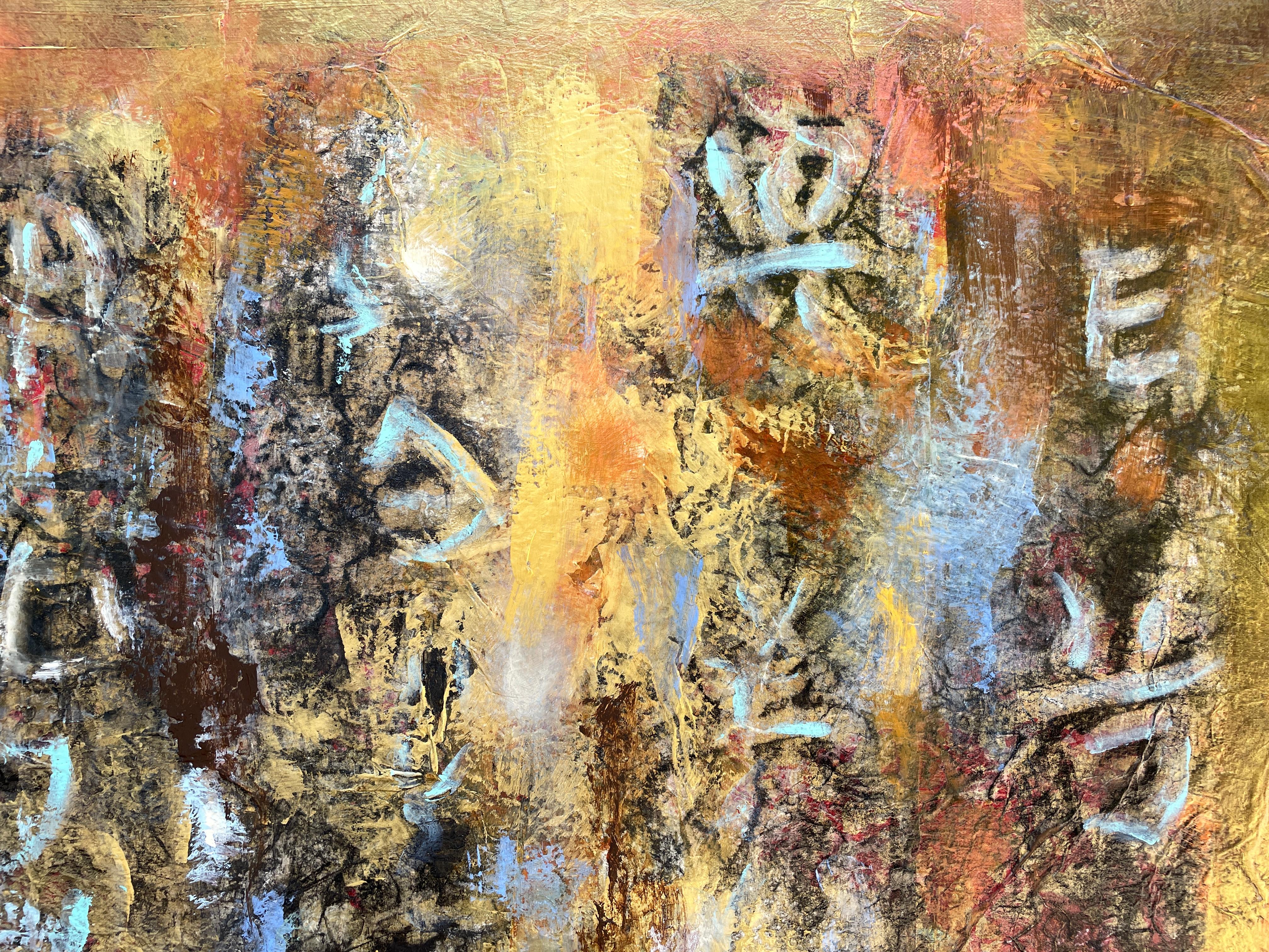 'Good Fortune' - Earth Tone Asian Scripture - Large Abstract Expressionism For Sale 3