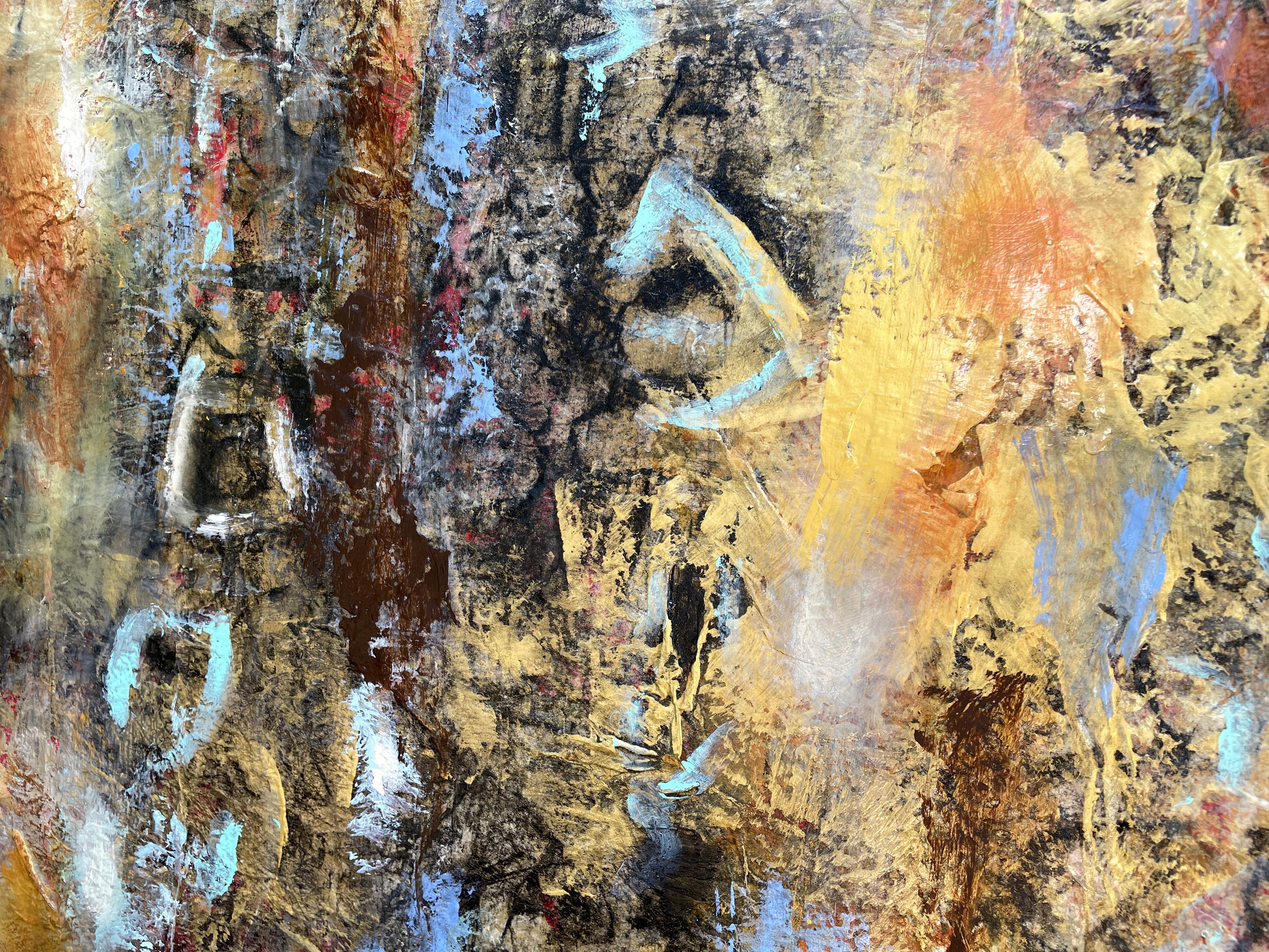'Good Fortune' - Earth Tone Asian Scripture - Large Abstract Expressionism For Sale 5