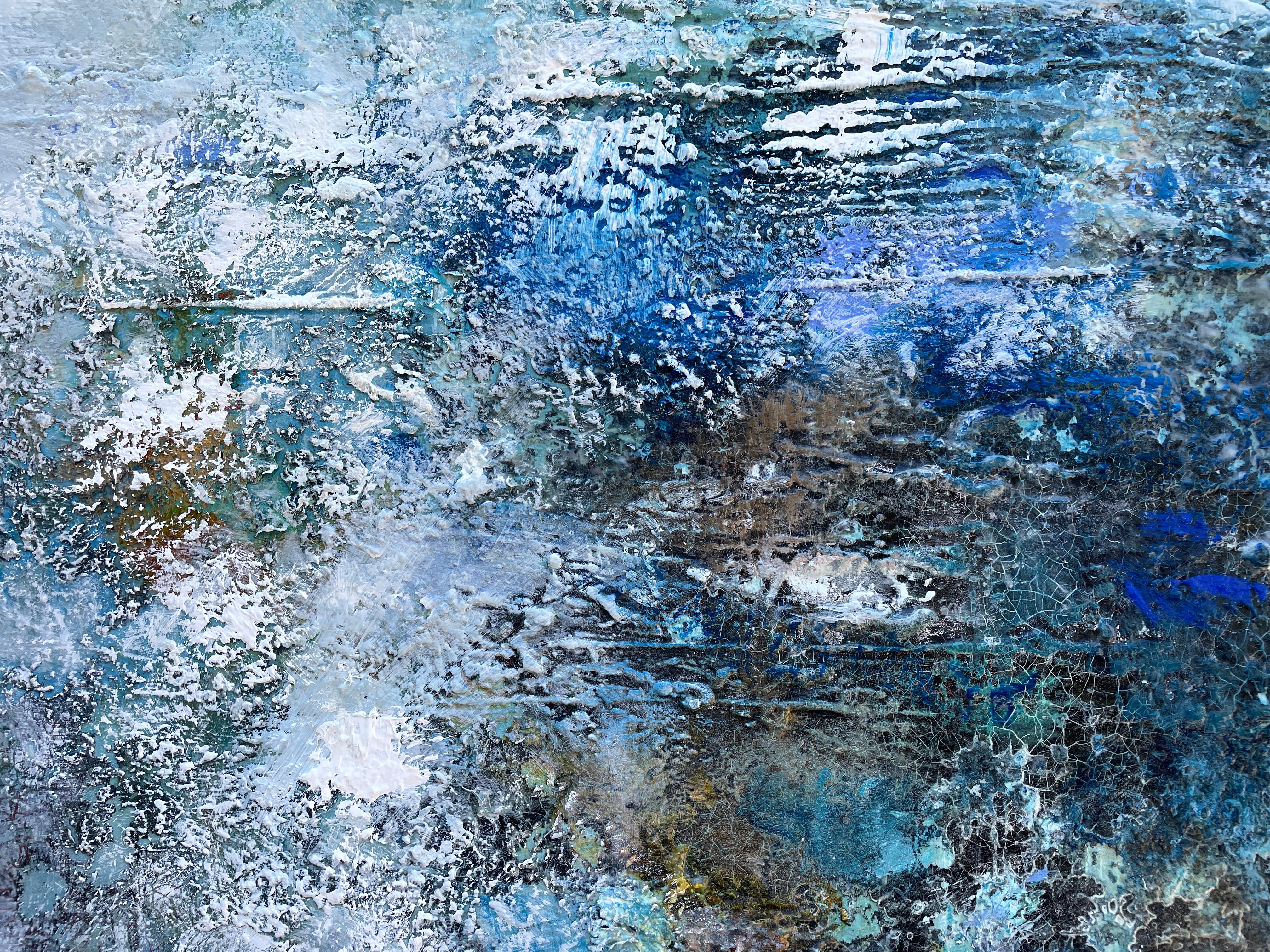 „Ocean Jewels“ – Lebendiges blaues Meeresgemälde in Mischtechnik – Abstrakter Expressionismus in Mischtechnik 1