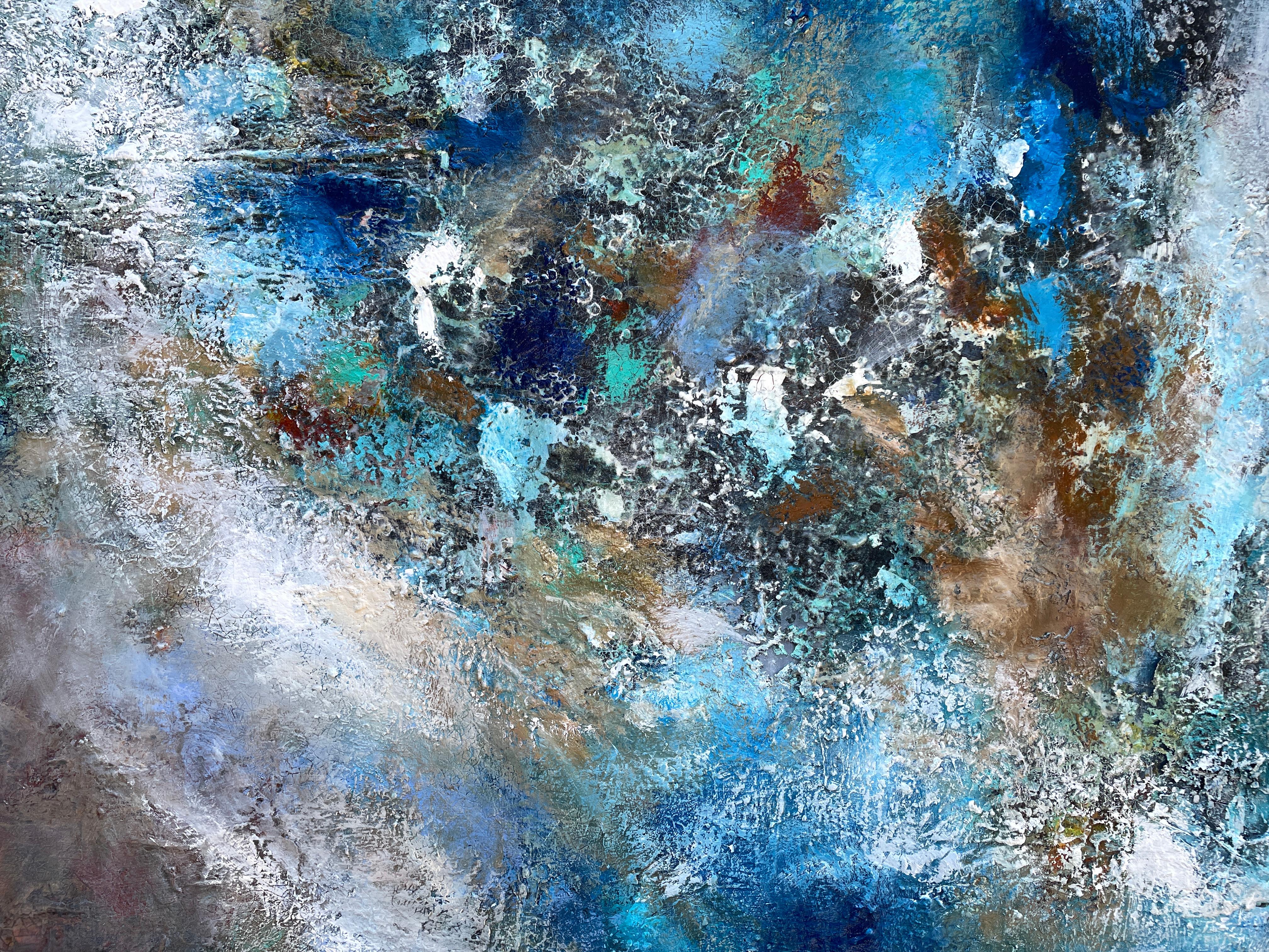 'Ocean Jewels' - Vibrant Blue Sea Painting - Mixed Media Abstract Expressionism 2