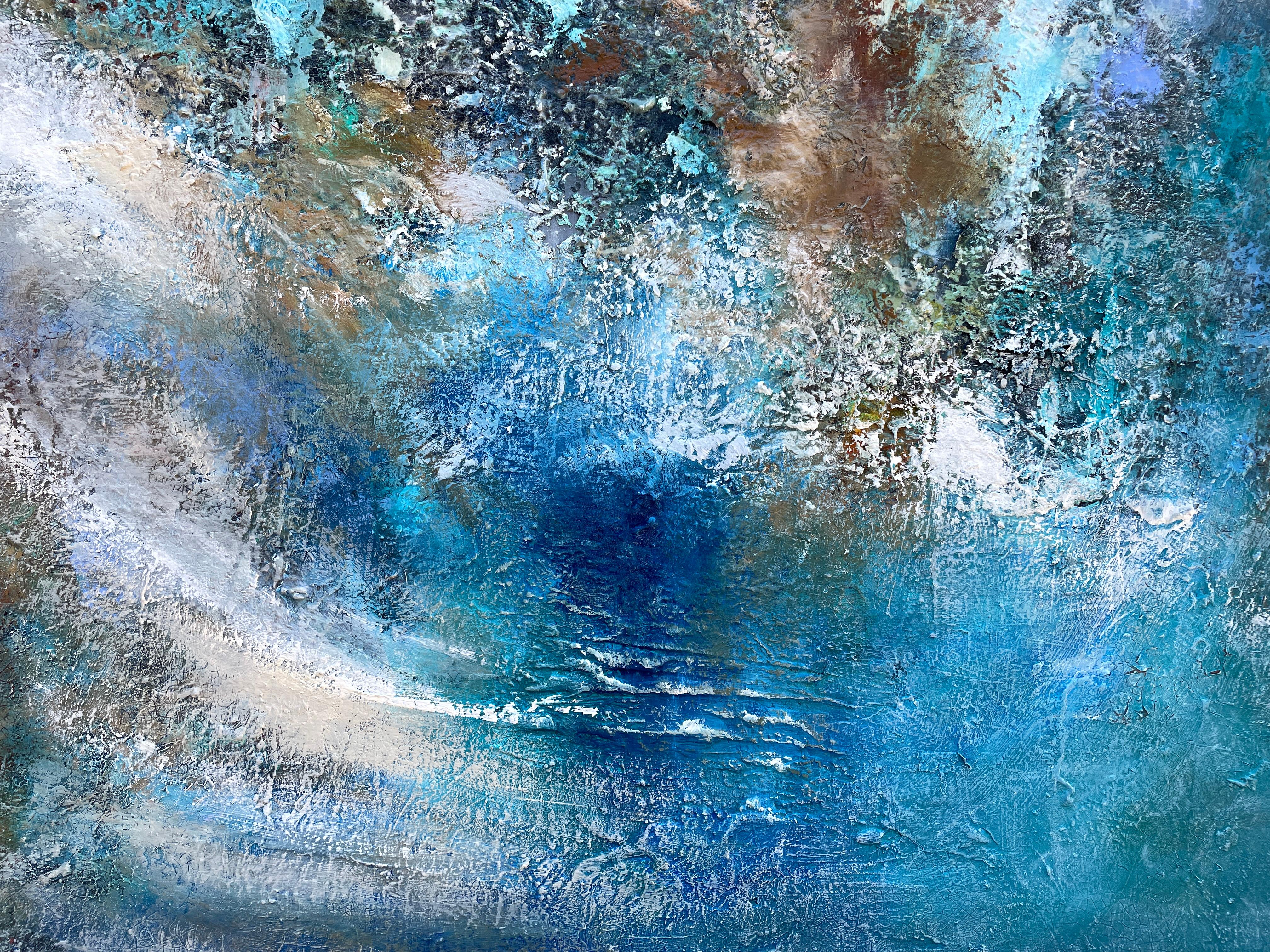« Ocean Jewels » - Peinture vibrante de la mer bleue - Expressionnisme abstrait multimédia 4