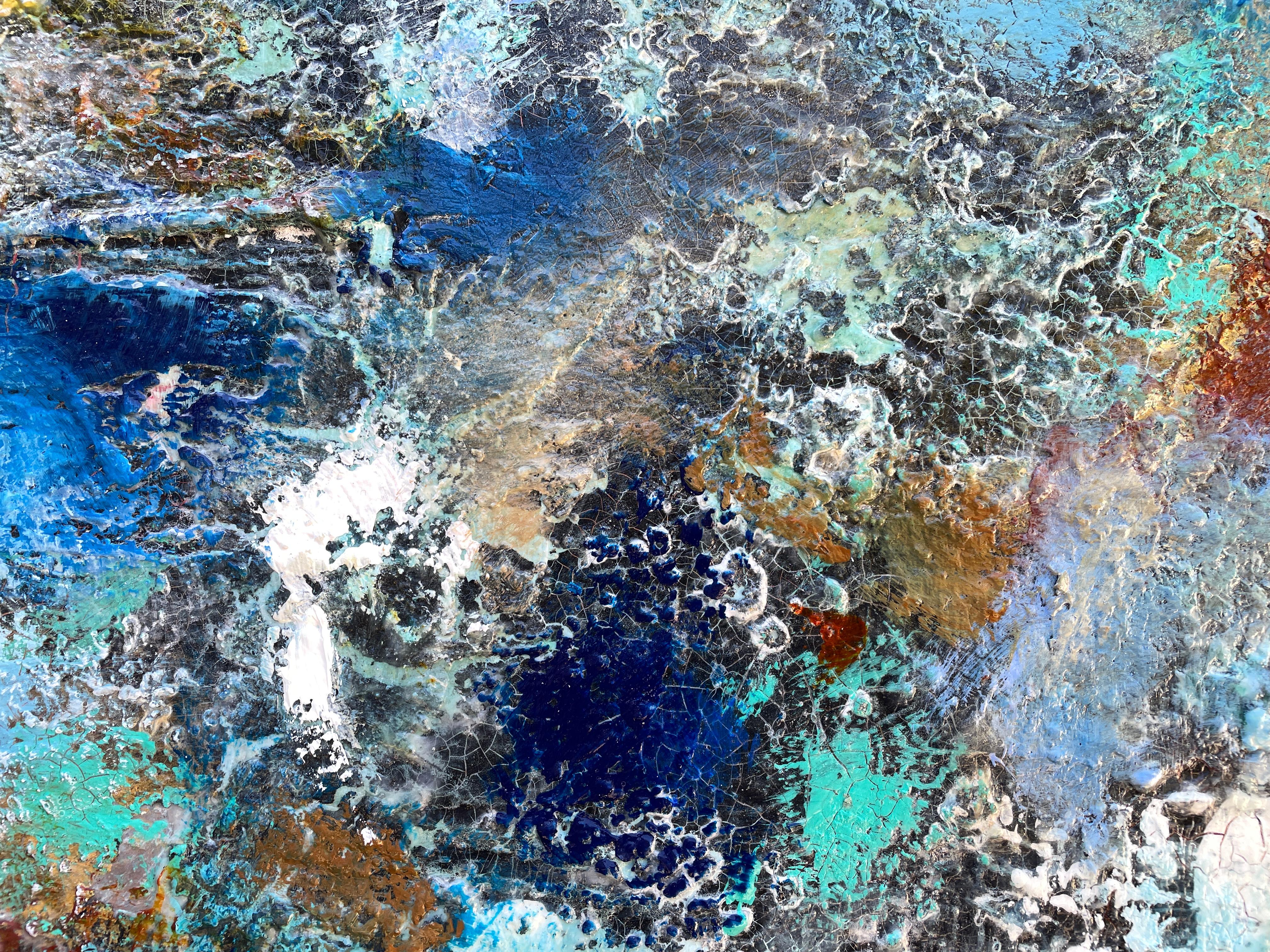 'Ocean Jewels' - Vibrant Blue Sea Painting - Mixed Media Abstract Expressionism For Sale 4