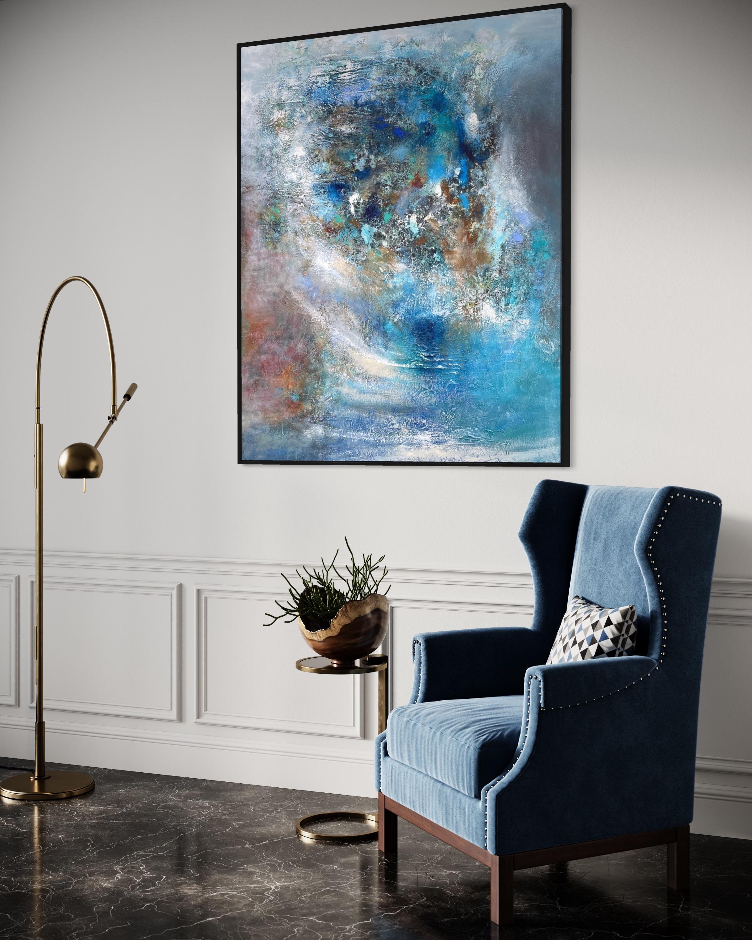 « Ocean Jewels » - Peinture vibrante de la mer bleue - Expressionnisme abstrait multimédia 6