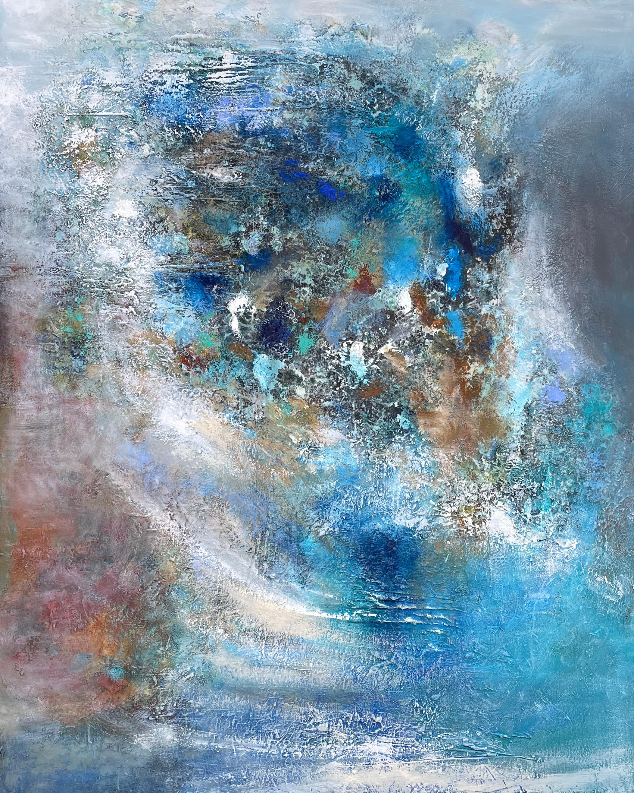 'Ocean Jewels' - Vibrant Blue Sea Painting - Mixed Media Abstract Expressionism - Mixed Media Art by Mary Titus