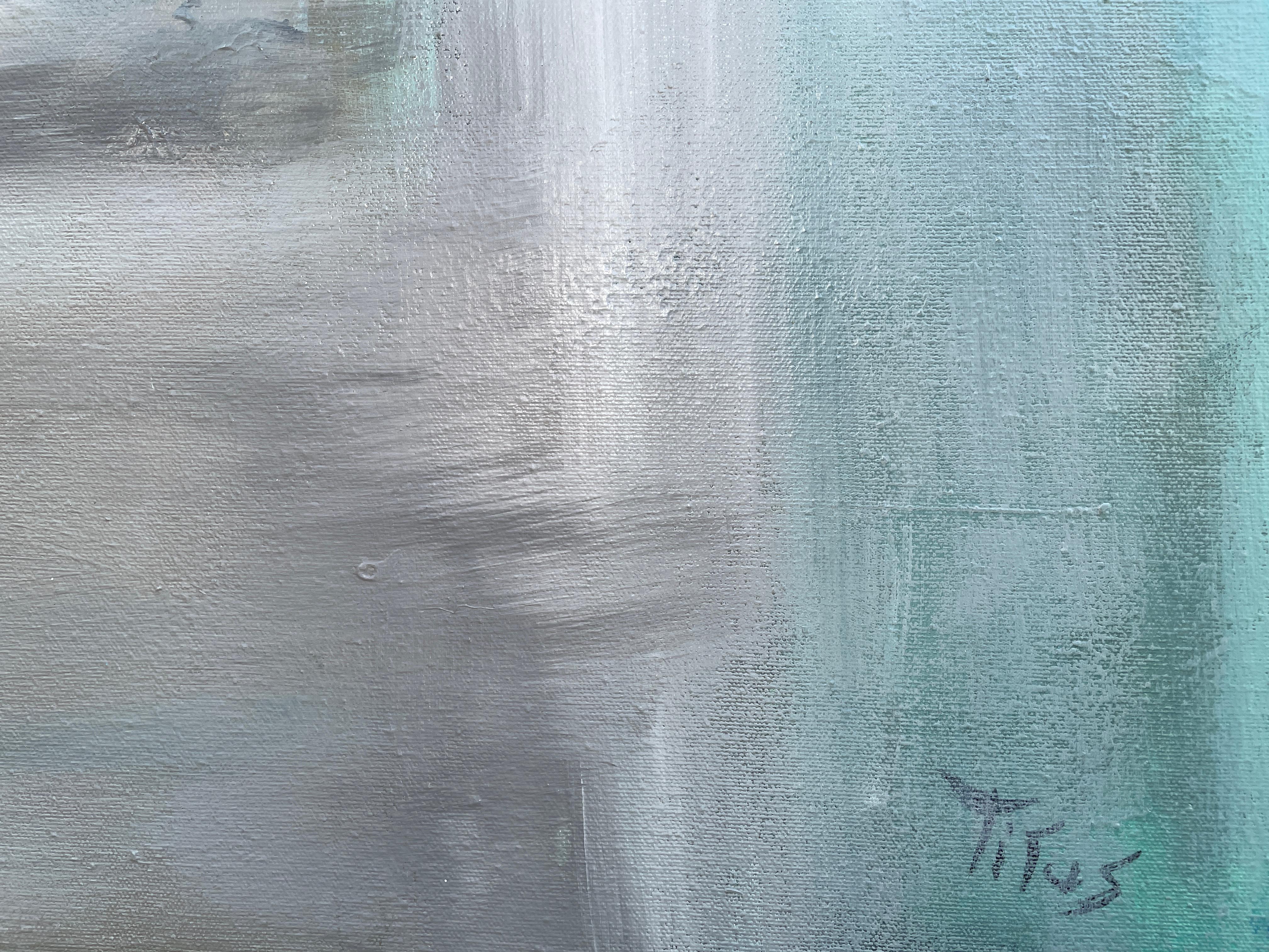 'Paradox' by Mary Titus - Green and Gray Abstract Expressionism Painting For Sale 6
