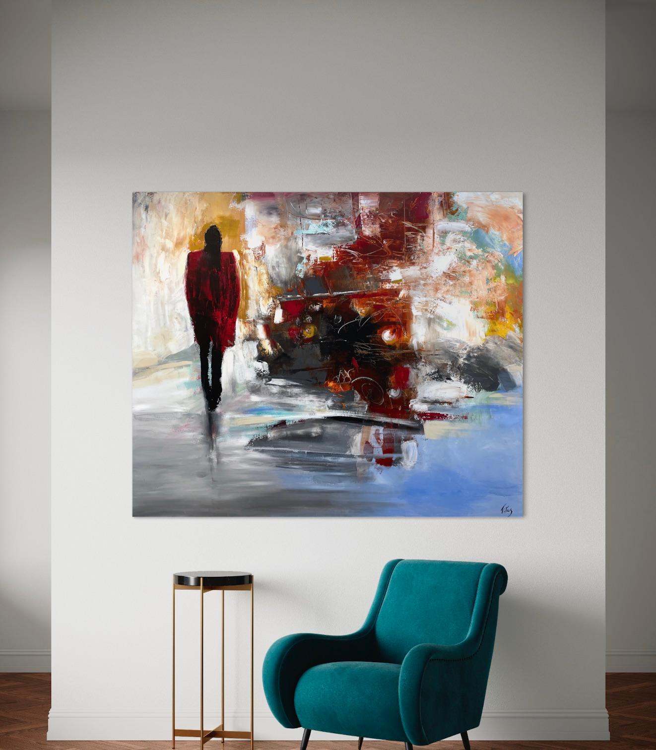 'Passing By' by Mary Titus - Large Colorful Figurative Abstract Painting  For Sale 1