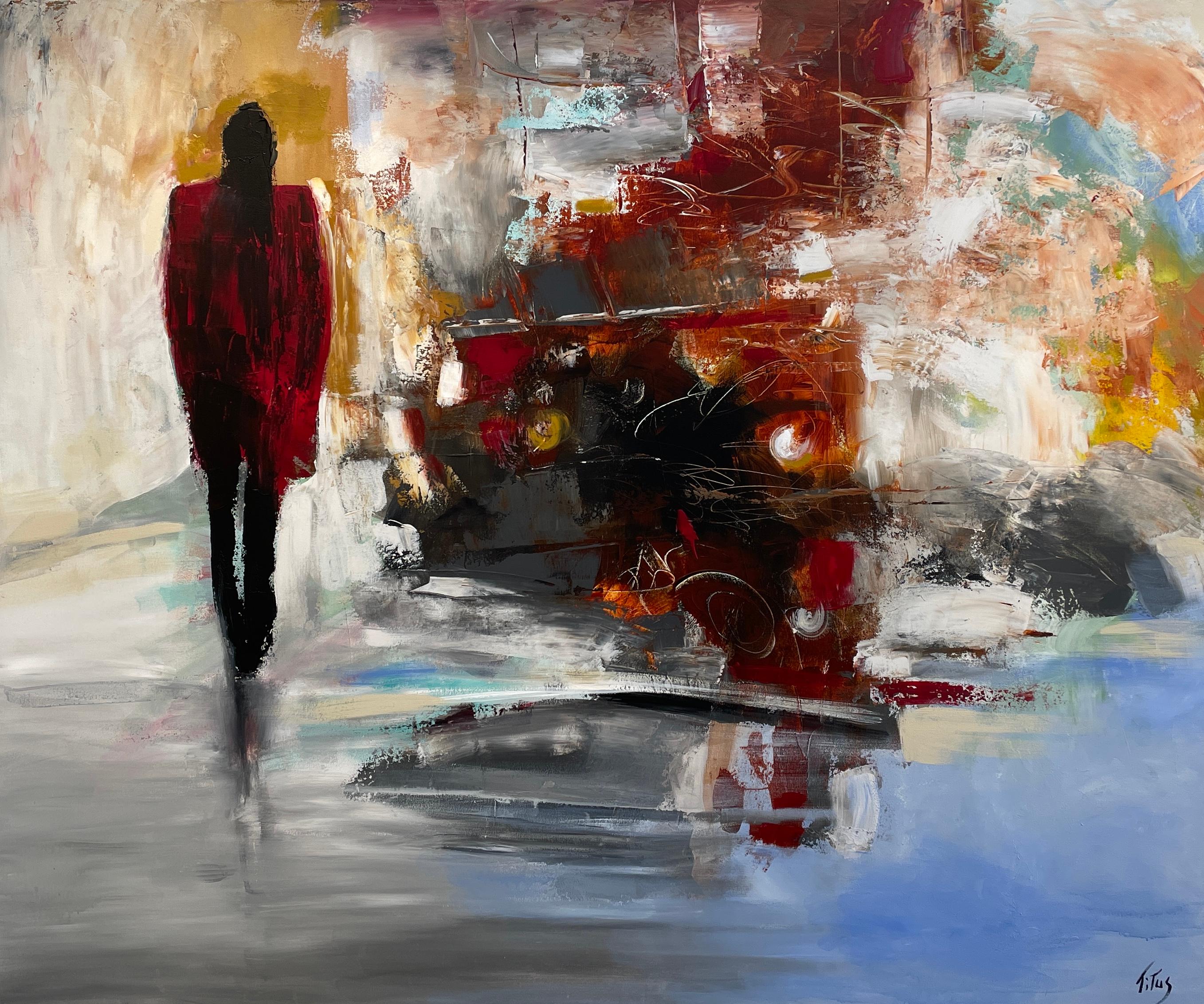 'Passing By' by Mary Titus - Large Colorful Figurative Abstract Painting 