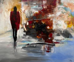'Passing By' by Mary Titus - Large Colorful Figurative Abstract Painting 