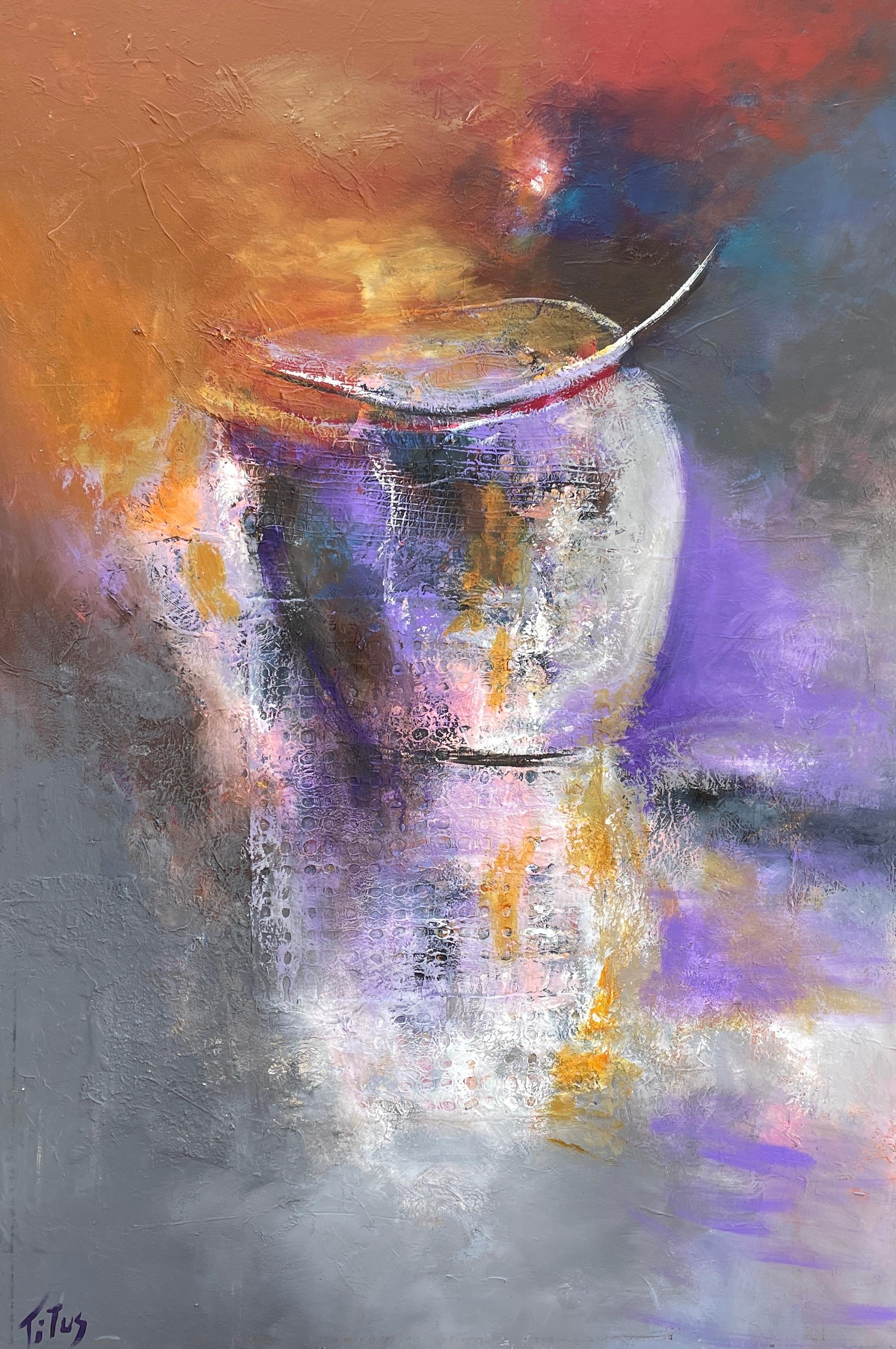 "Revive" by Mary Titus is a stirring piece that encapsulates the essence of abstract expressionism through its use of acrylic and mixed media on a 60" x 40" canvas. The artist employs a rich palette that transitions from a warm, sun-baked terracotta