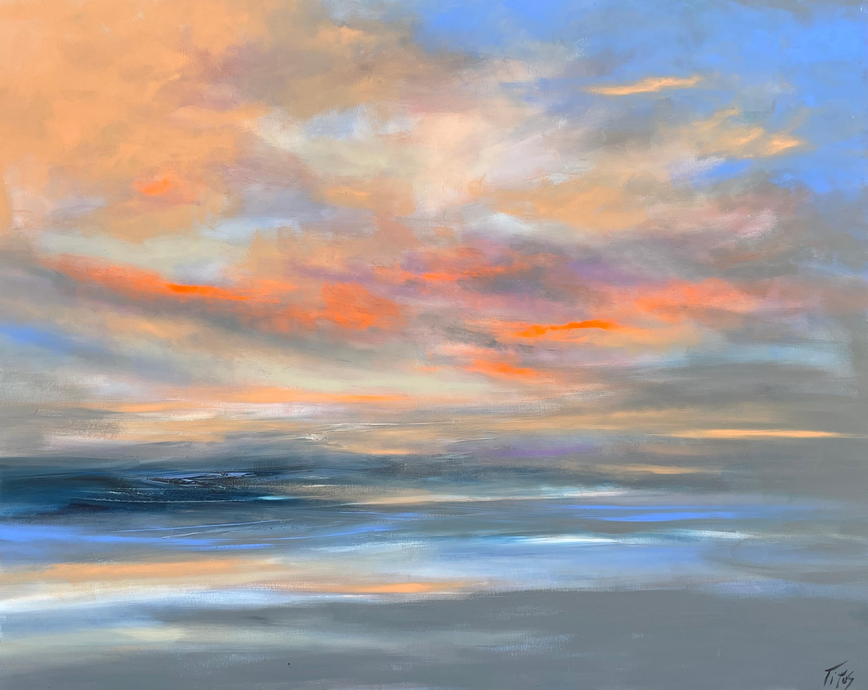 Mary Titus Landscape Painting - 'Silence' - Sunset Over the Ocean - Large Abstract Expressionist Seascape