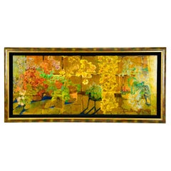 Mary Turnbull (Américaine, d. 2010) "Morning Sun" Huile signée et peinture à la feuille d'or 22k