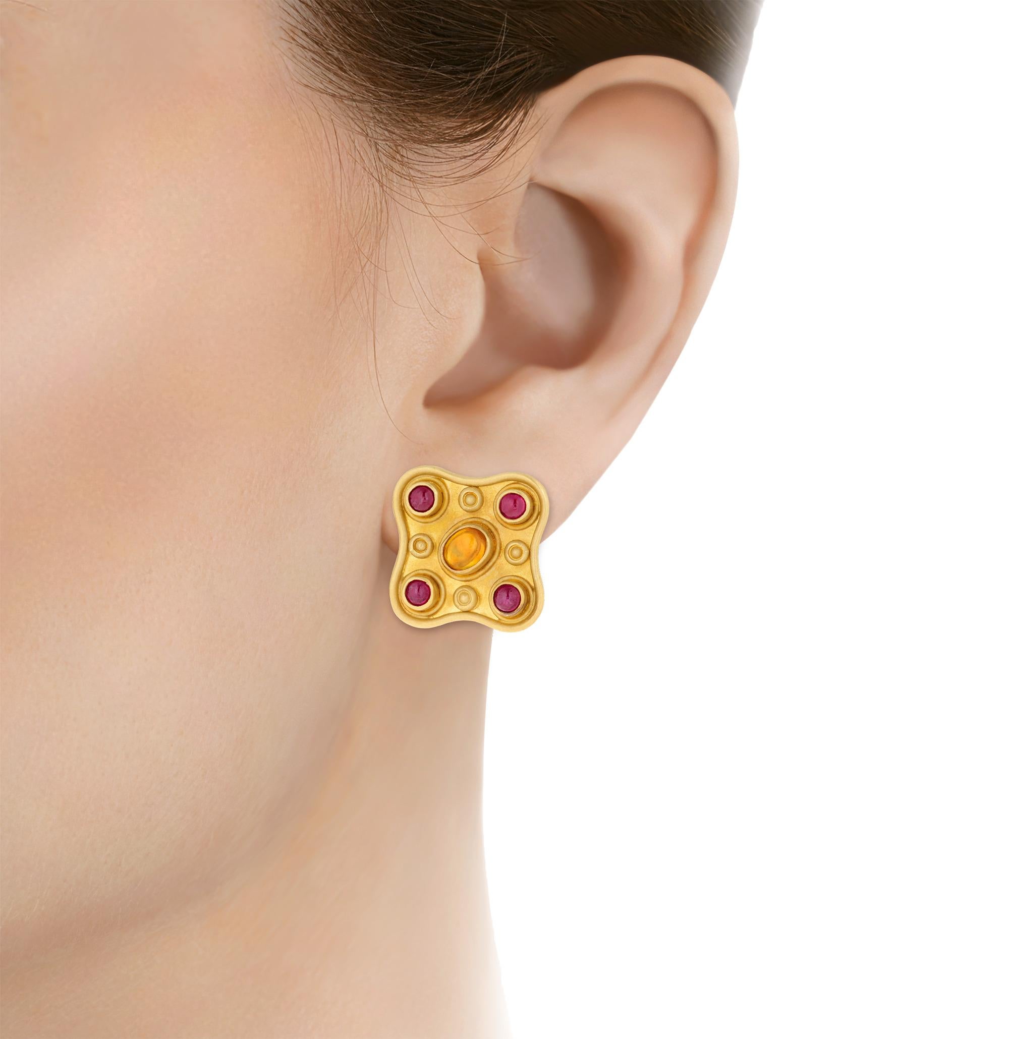 Cabochon Orecchini Reinstein/Ross di Mary Tyler Moore con citrino e rubino in vendita