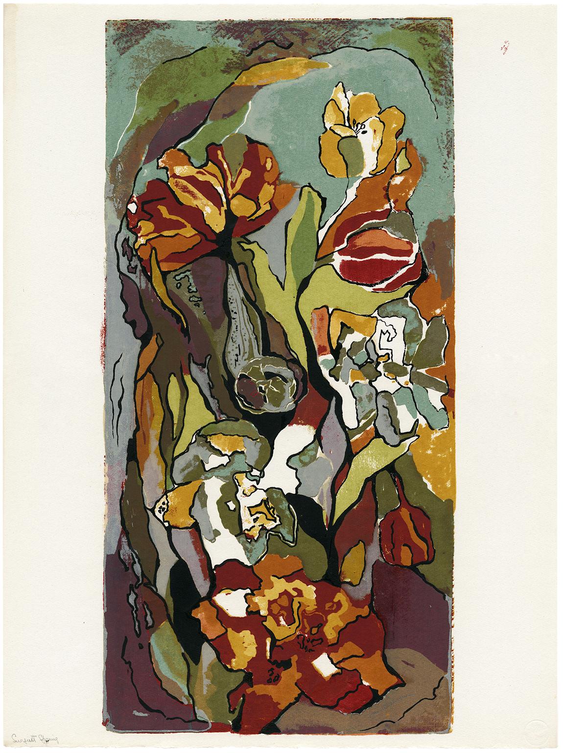 'Surgent Spring' — Mid-century Floral Abstraction - Print by Mary Van Blarcom