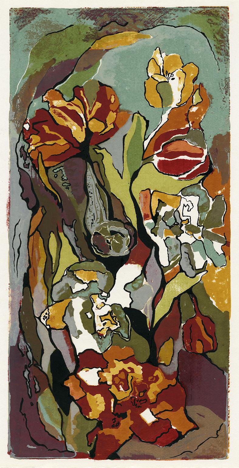 Mary Van Blarcom Figurative Print - 'Surgent Spring' — Mid-century Floral Abstraction