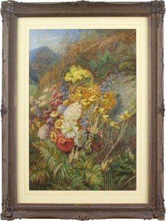 Mary Vernon Morgan ARBSA, Still Life In An Upland Landscape, Antique Watercolour