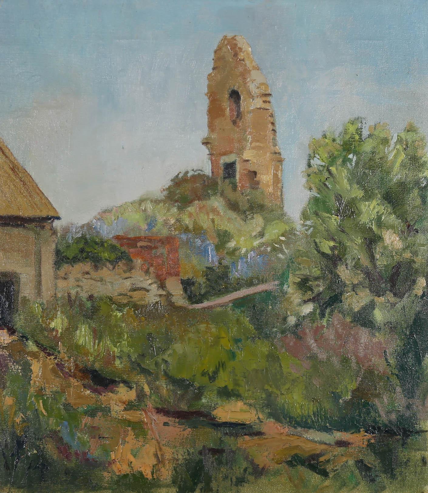 Mary Vincent - Óleo enmarcado del siglo XX, Ruinas en Abbotsbury 1
