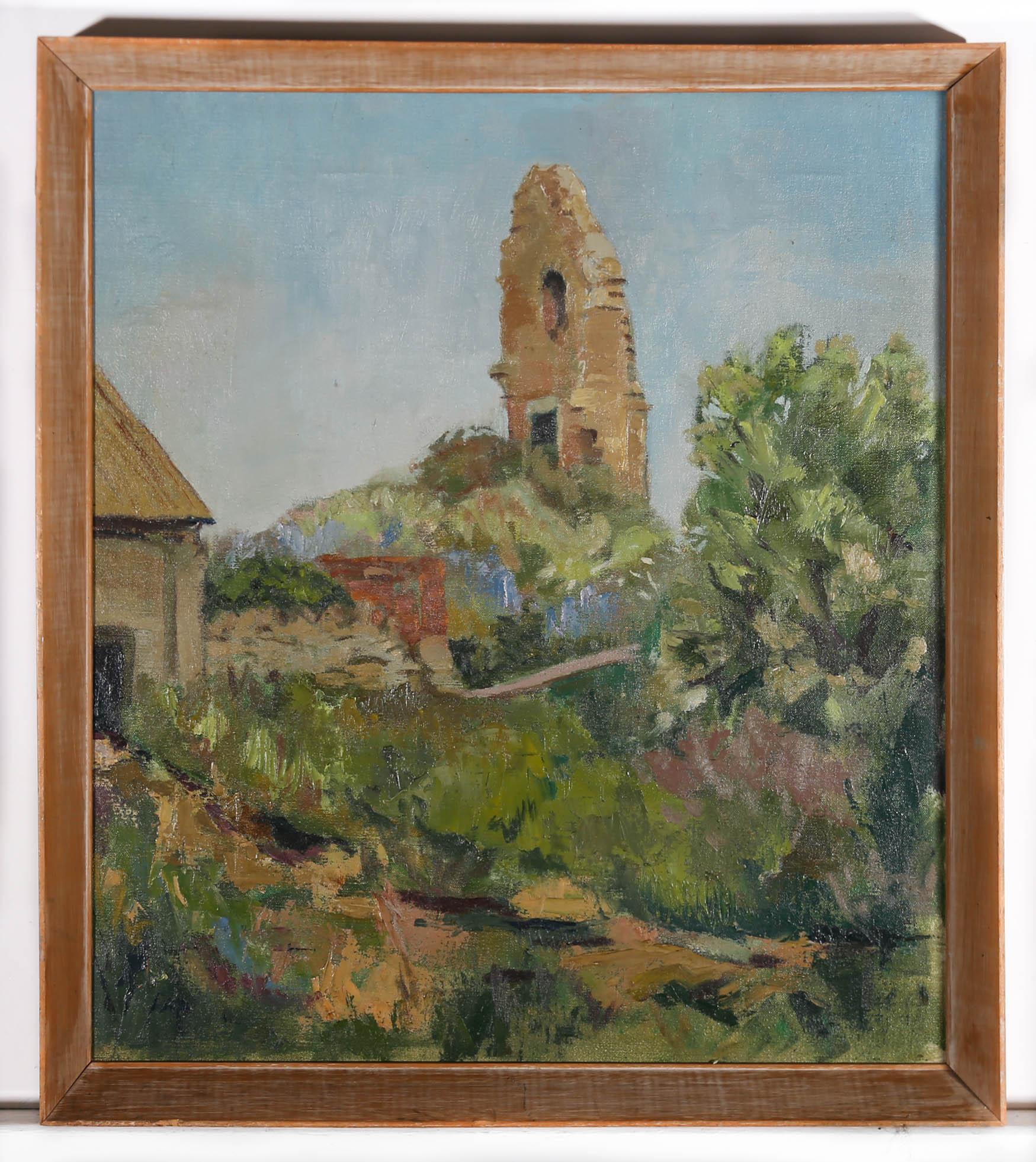 Mary Vincent - Óleo enmarcado del siglo XX, Ruinas en Abbotsbury 2