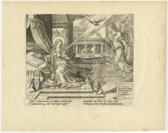 Mary Visited by an Angel – Antique Biblical Engraving, Visscher, 1674