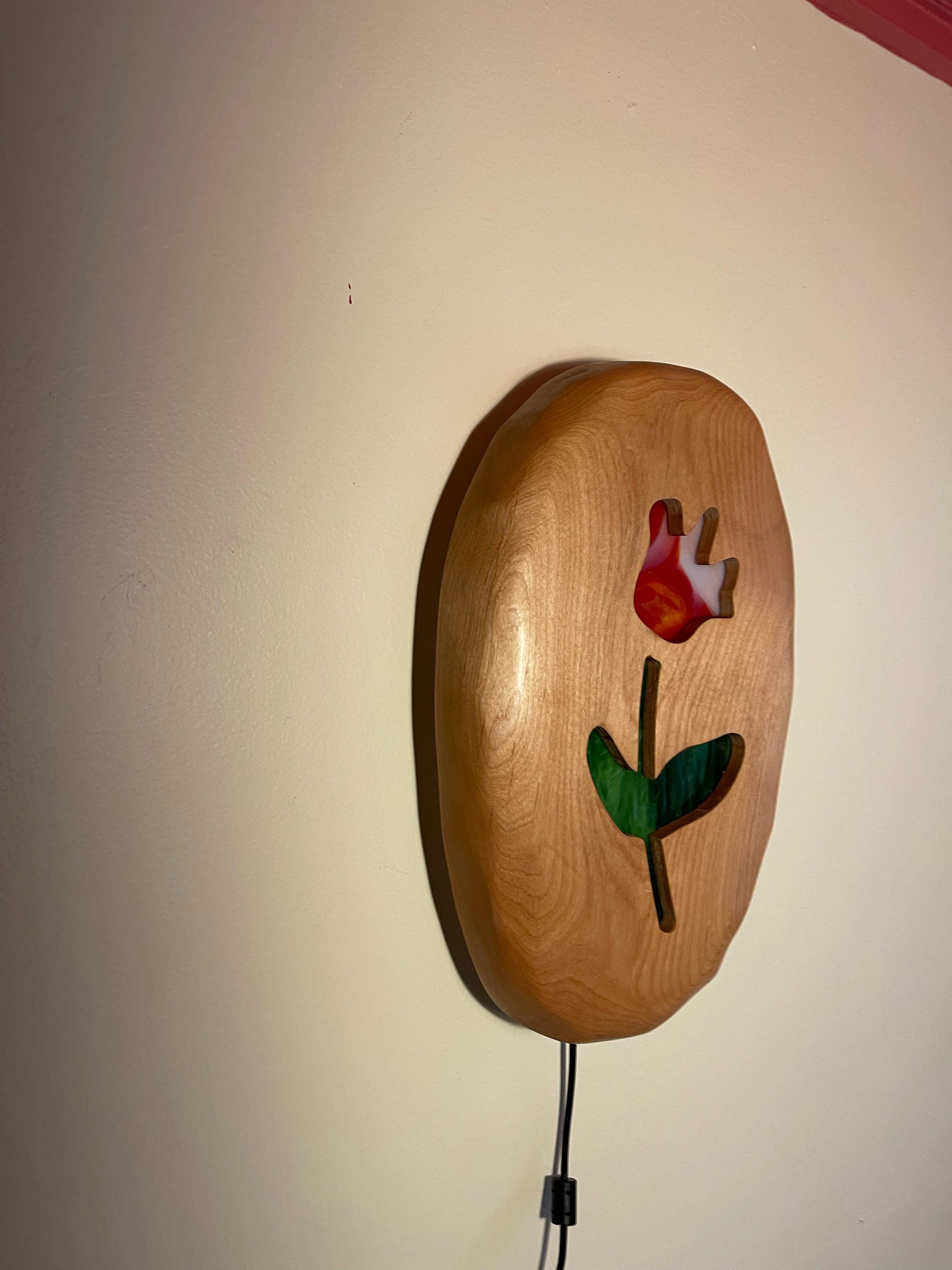 Rustic Mary Wall Sconce – Hand-carved Stained Glass Wall Sconce For Sale