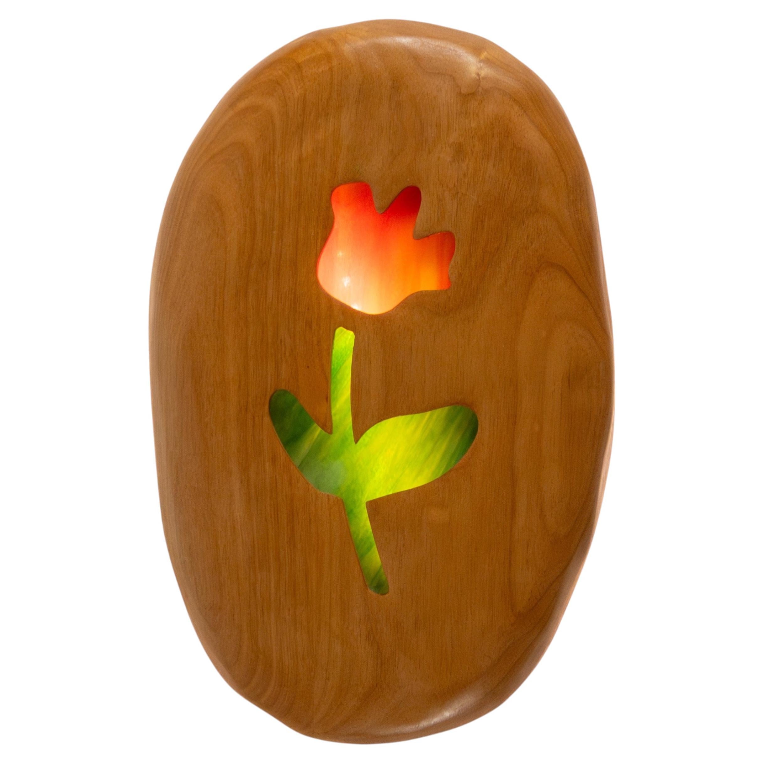 Mary Wall Sconce in Alder and Stained Glass by Mothership Studio, USA For Sale