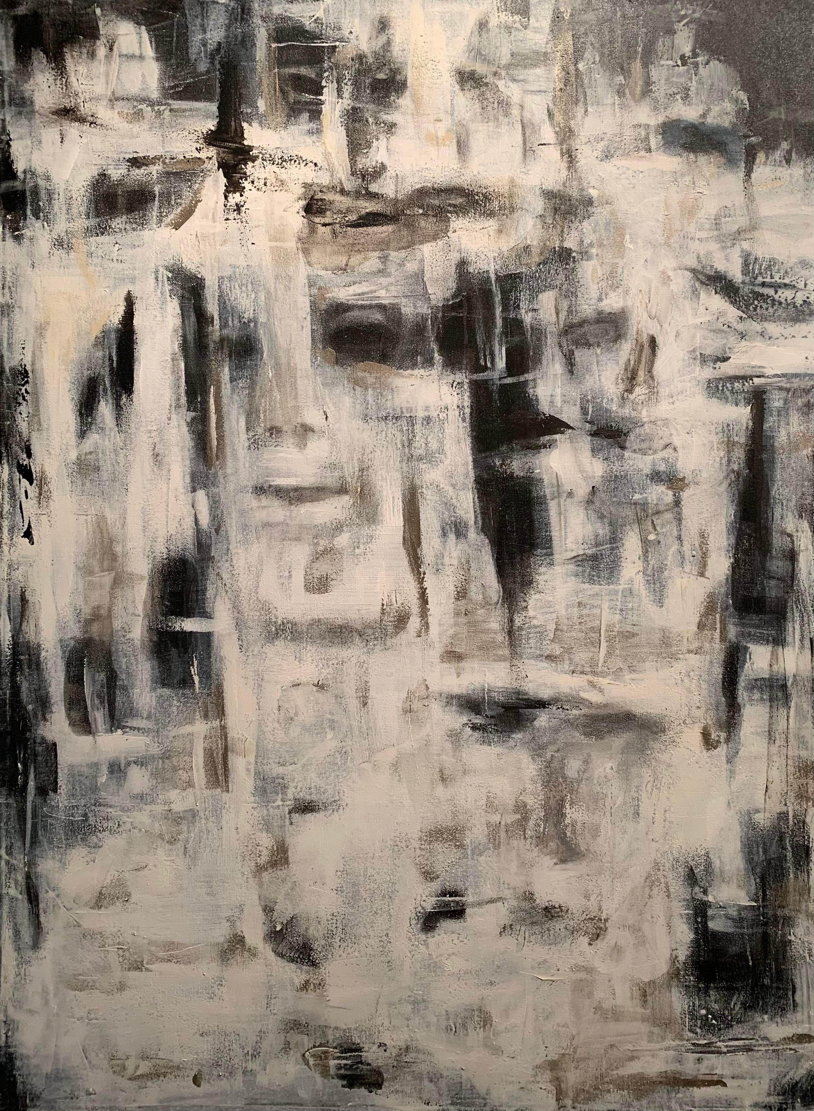 Acrylic on Canvas Abstract Painting -- Identity Crisis - Gray Portrait Painting by Mary Wheeler