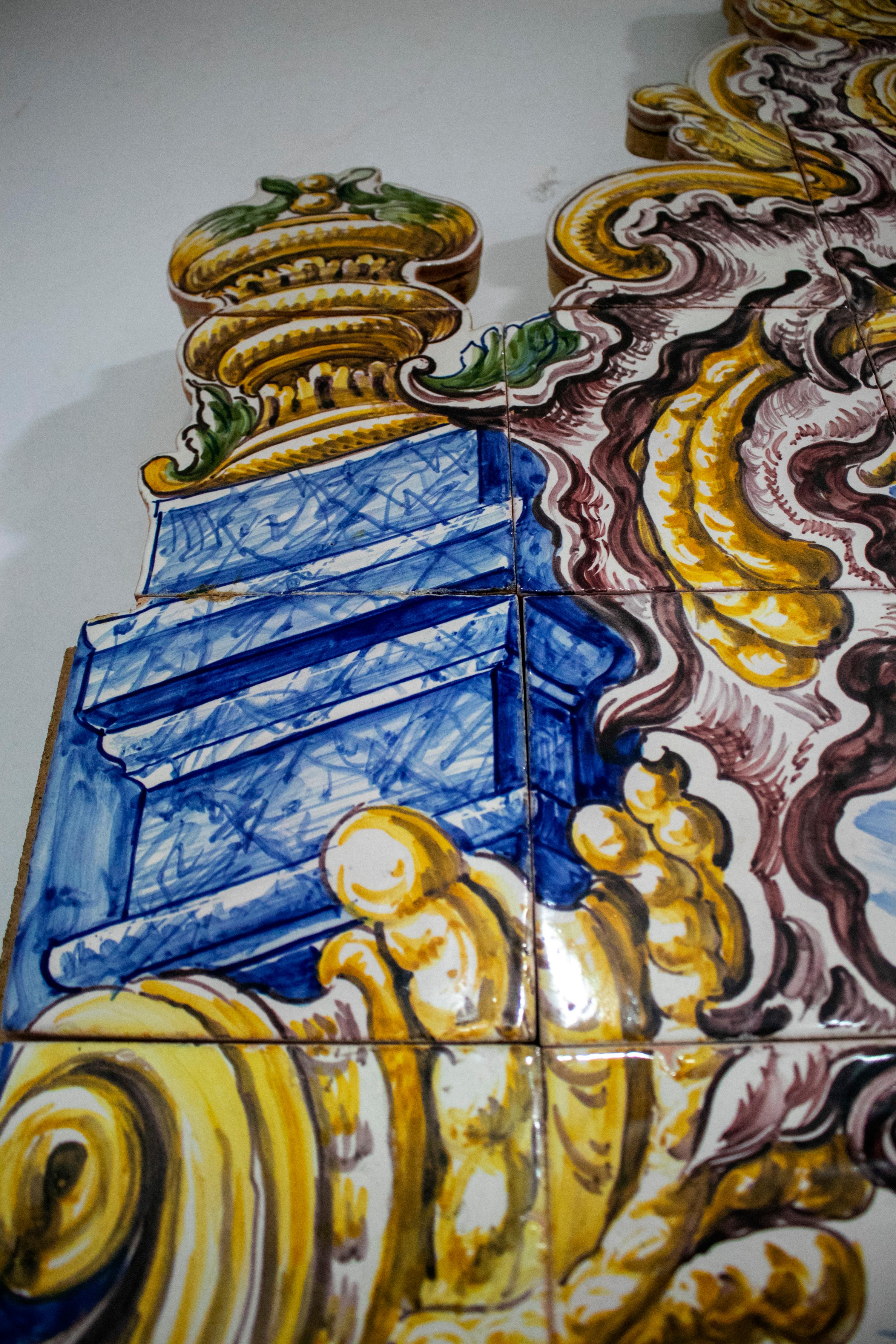 Mary with Child Portuguese Glazed Ceramic Tile Panel Signed M. M. Antunes 5