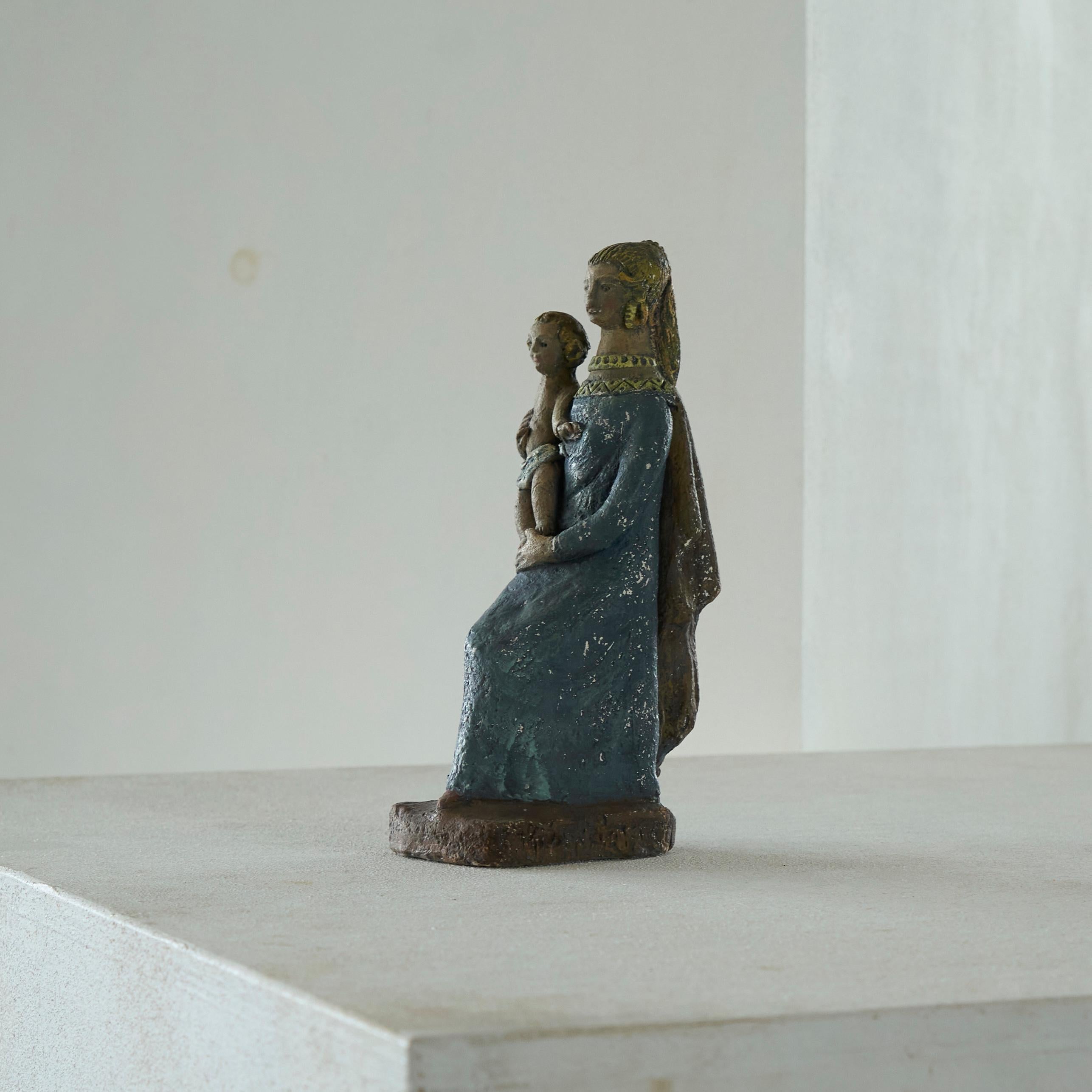 Maria mit Kind Skulptur aus Ton Frühes 20. Jahrhundert im Angebot 6