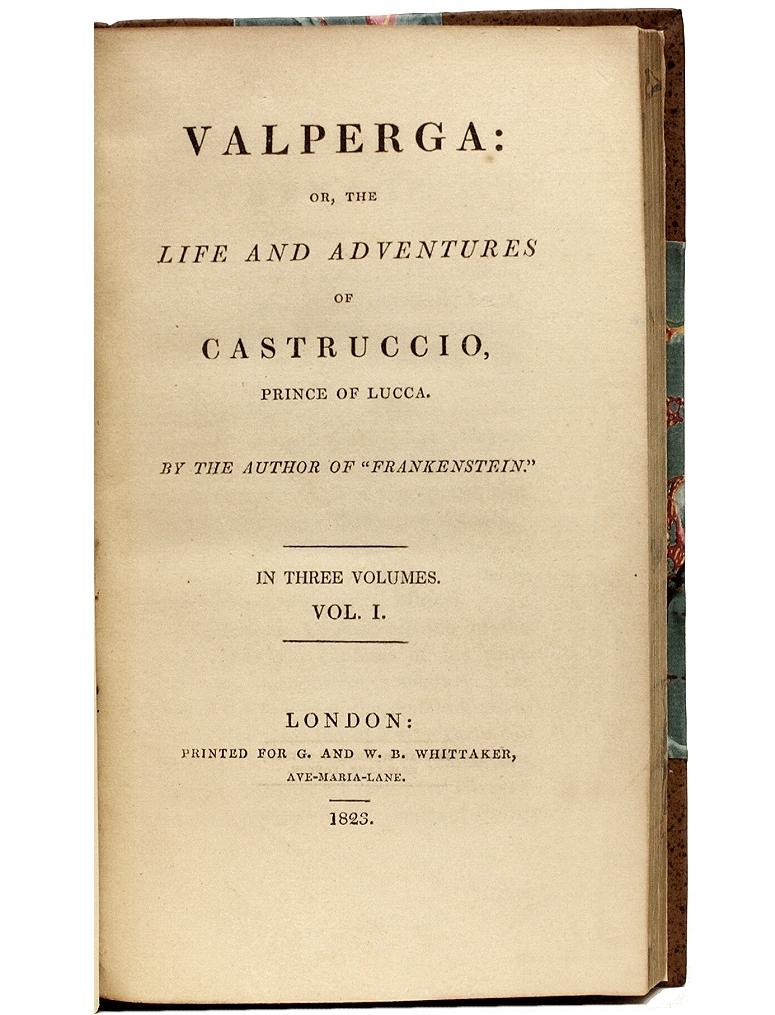 British Mary Wollstonecraft Shelley, Valperga, First Edition of Her Second Novel, 1823 For Sale