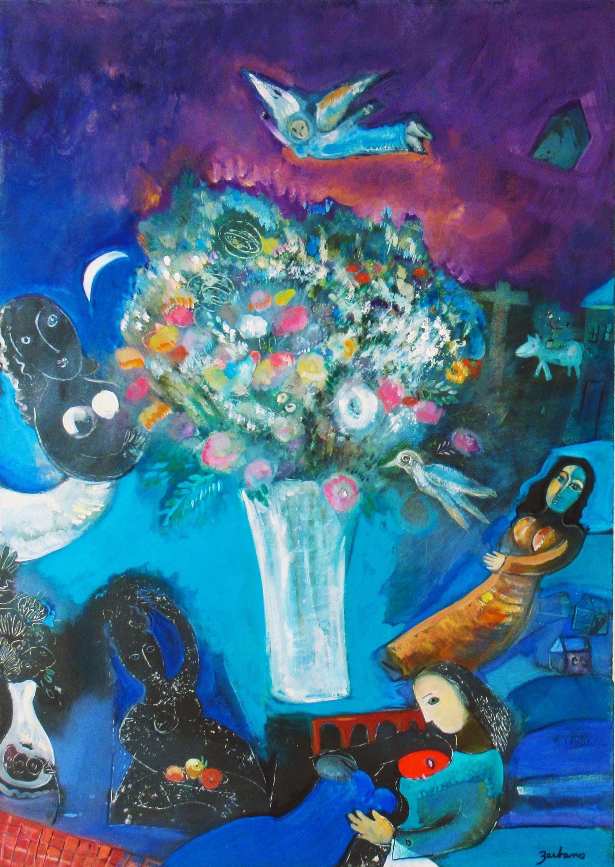 Flowers with Personages - Painting by Mary Zarbano