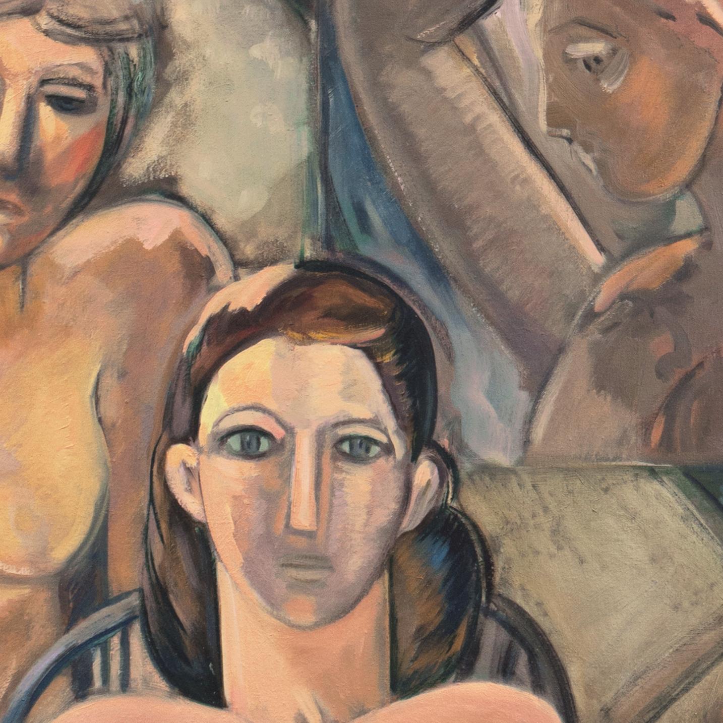 'Donne in interni', Olio di grandi dimensioni, California L'artista ha studiato con Picasso - Painting Espressionista di Mary Zarbano