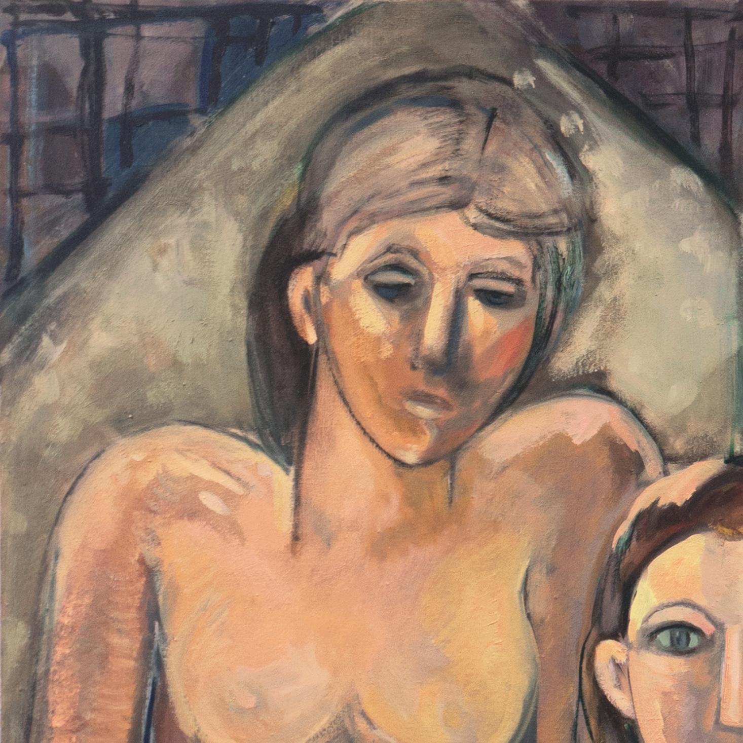 « Women in Interior », grande huile, artiste californienne ayant étudié avec Picasso en vente 1