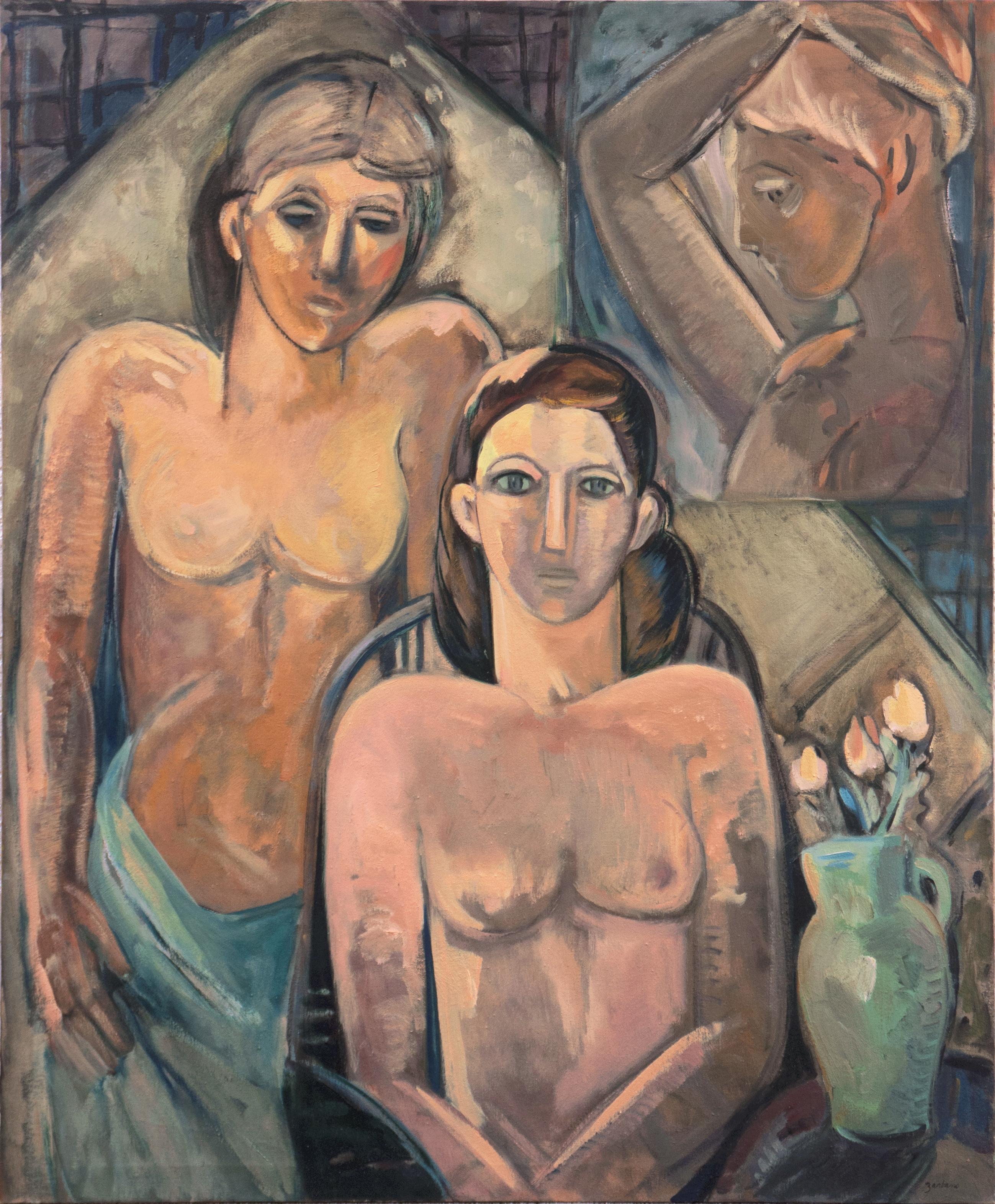 Figurative Painting di Mary Zarbano - 'Donne in interni', Olio di grandi dimensioni, California L'artista ha studiato con Picasso