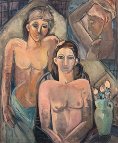 'Donne in interni', Olio di grandi dimensioni, California L'artista ha studiato con Picasso