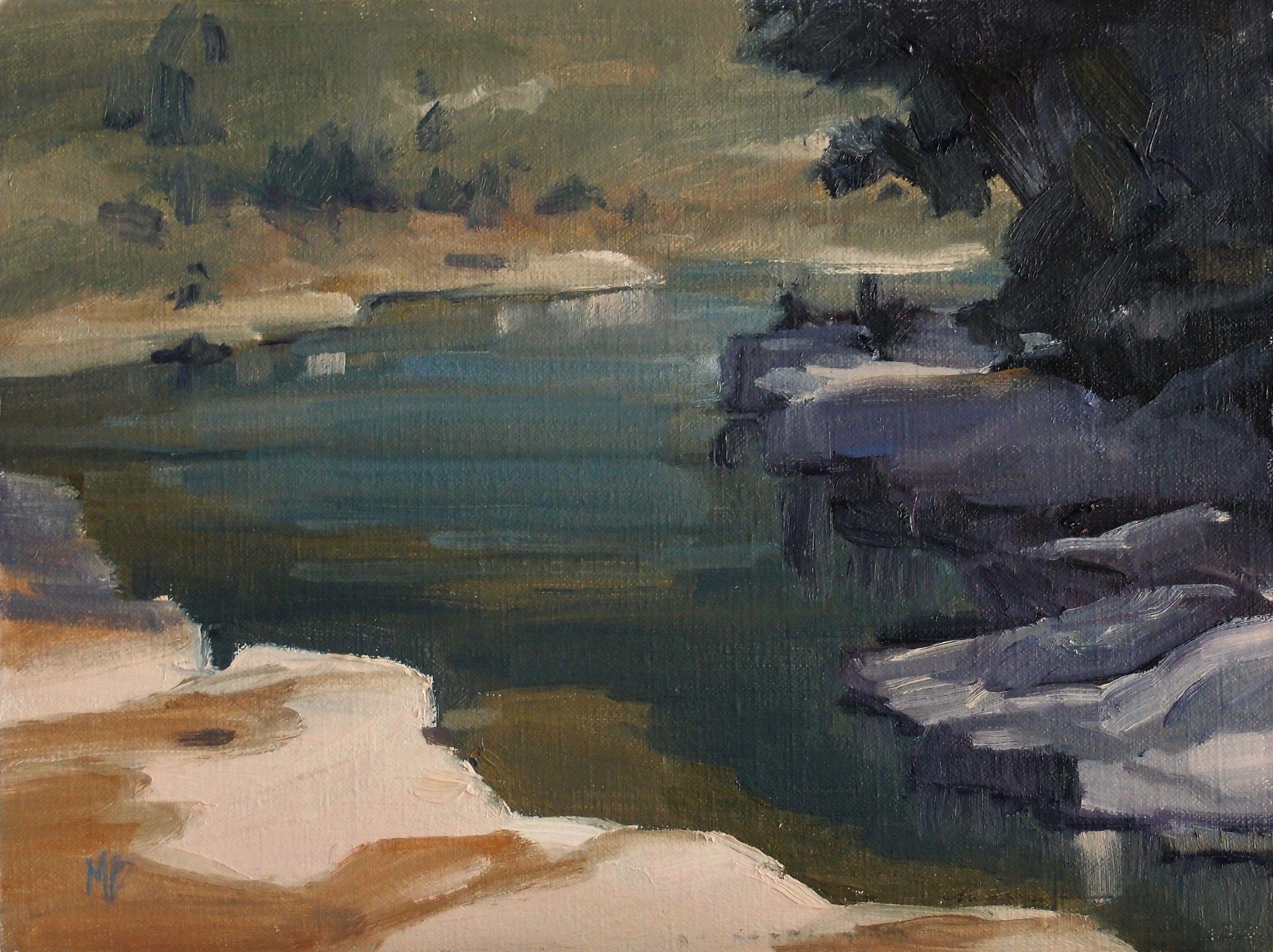 Maryann  Brummer Landscape Painting - Bend in the River, Painting, Oil on MDF Panel