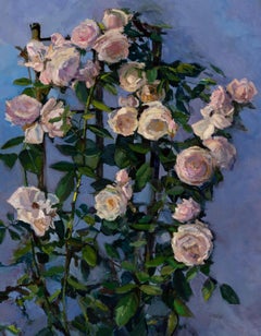 "Rosas de ensueño" Pintura realista americana de bodegón de rosal