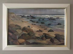 "Liquid and Solid" oil painting of ocean seascape, Montauk, The Hamptons, Framed