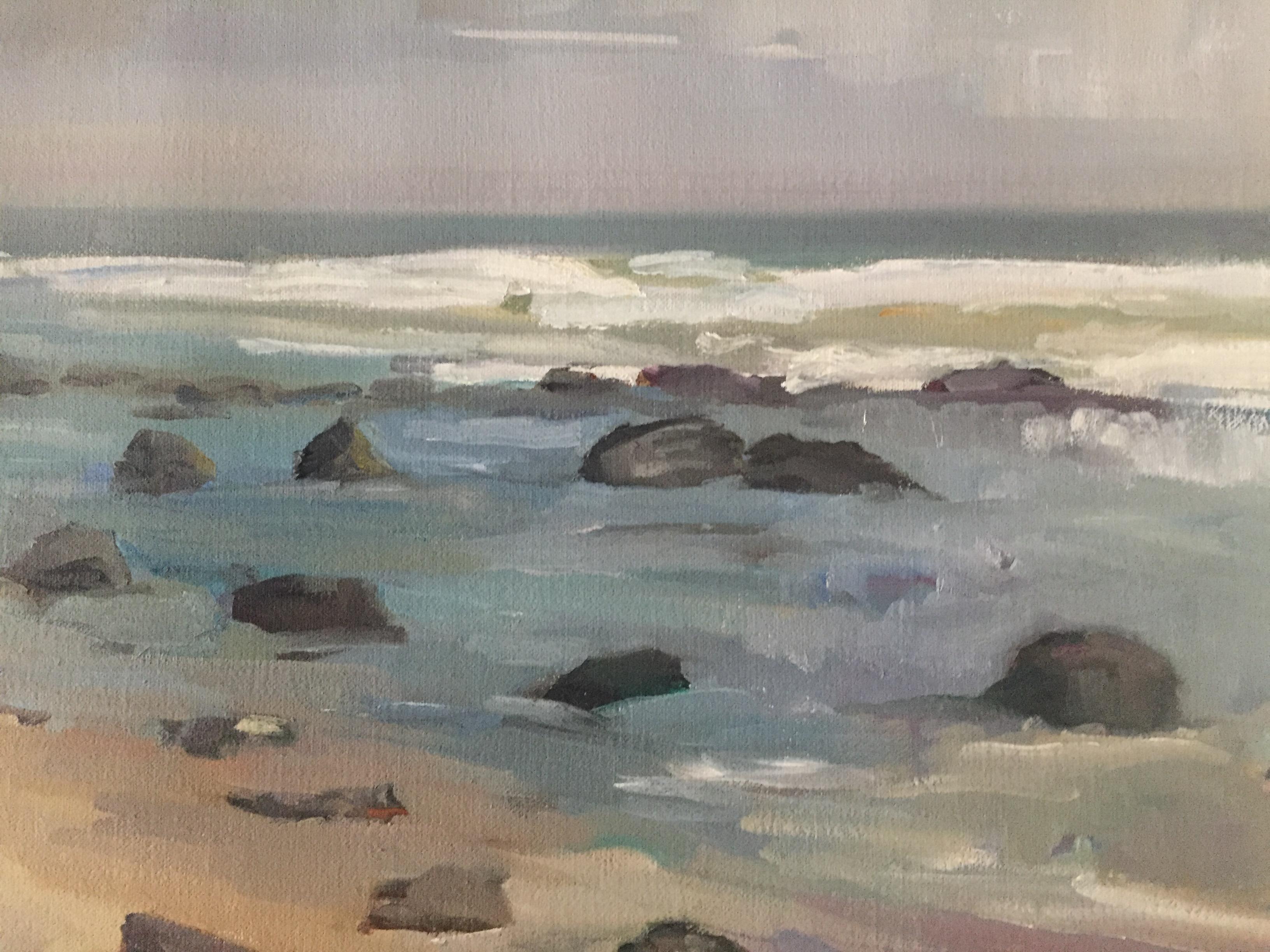 An oil painting of a rocky shoreline in Montauk, New York. Painted from life, on site. 

Framed dimensions: 22 x 31.75 inches

Maryann Lucas lives and works in Sag Harbor. She is primarily self-taught but has also received instruction and support