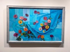 Maryann Lucas, „Out of the Blue“, 30x48, geblümtes Stillleben, Ölgemälde