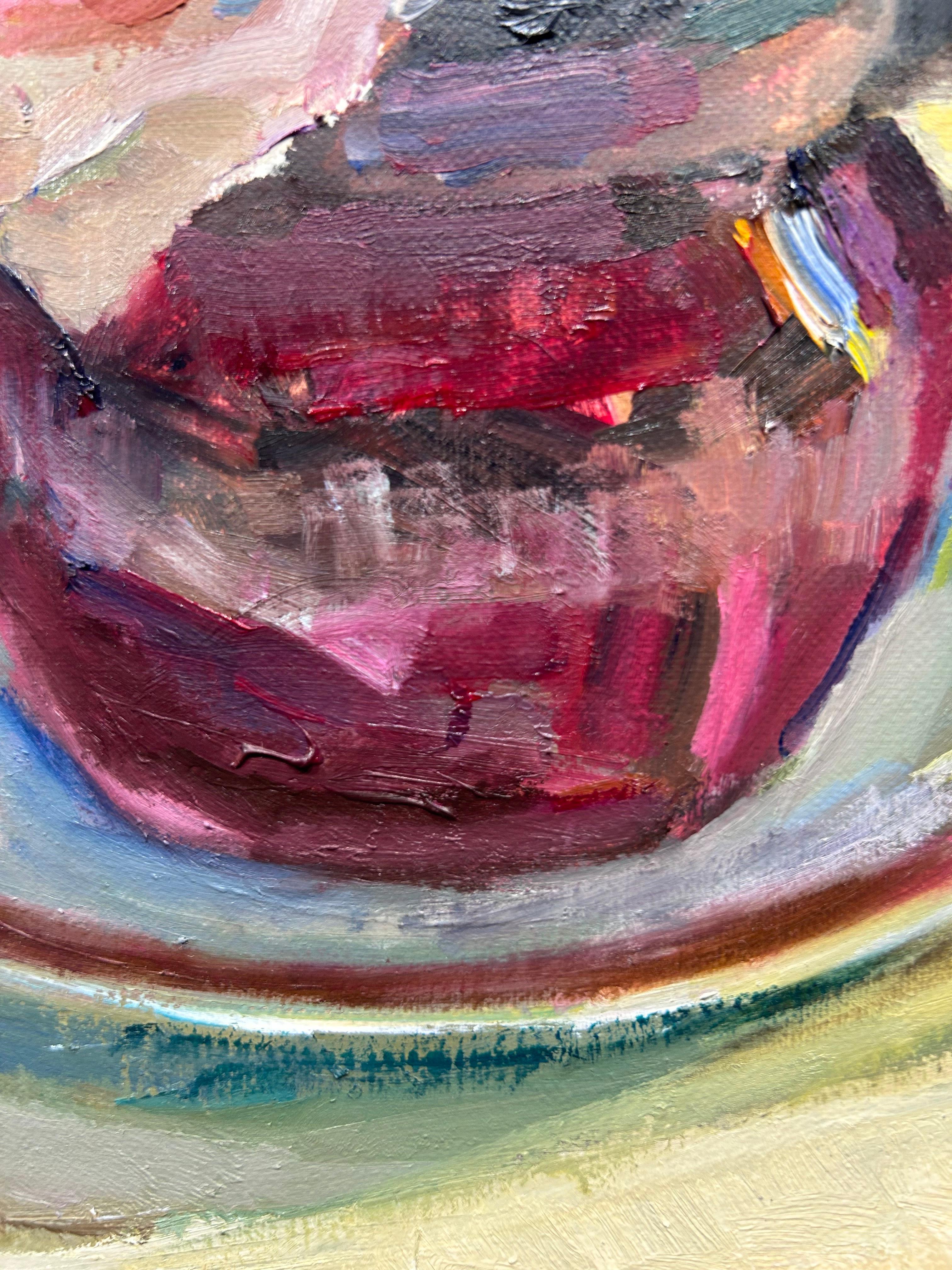 Peinture à l'huile « Pink Roses in Raspberry Glass », 12 x 12, Maryann Lucas en vente 7