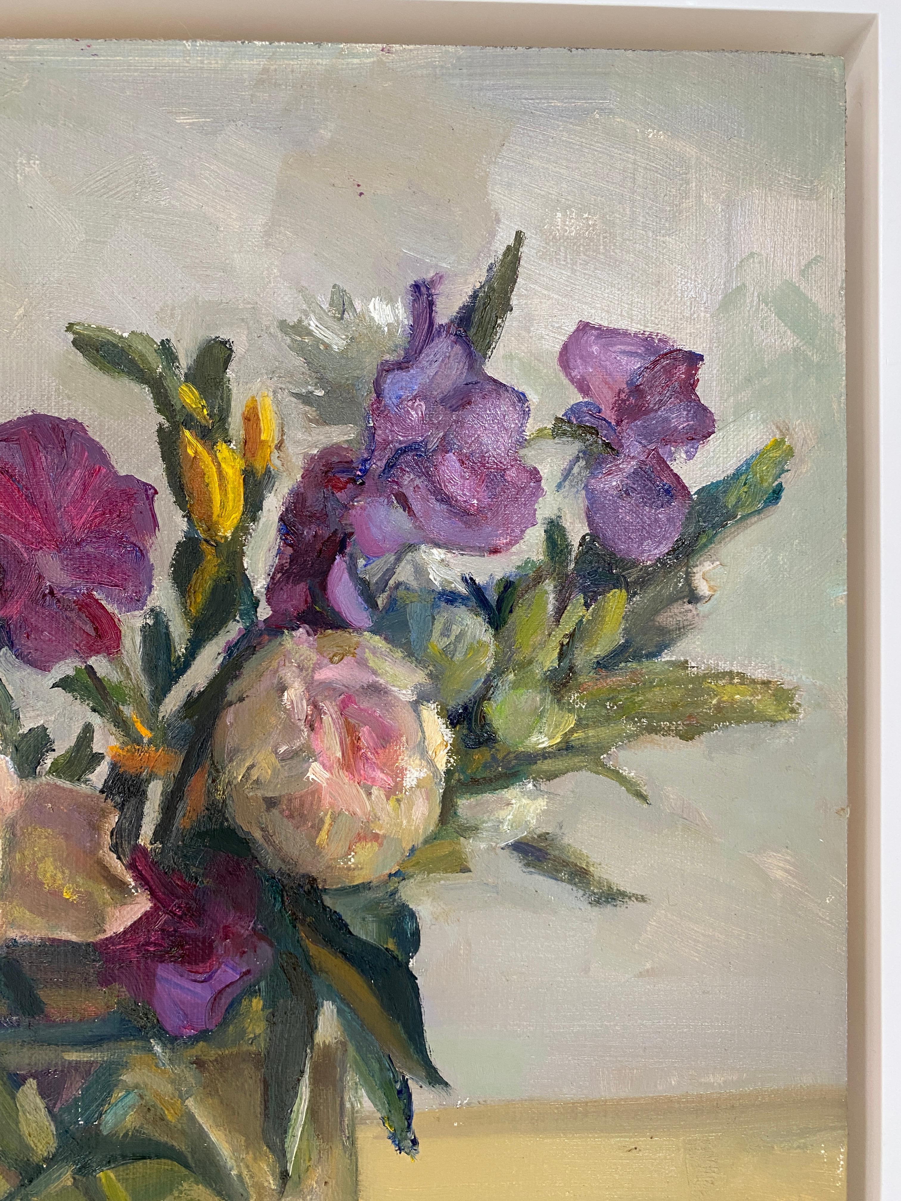 An oil painting of flowers arranged in a square glass vase. Framed in a white floating frame. 

Painting dimensions: 12 x 12 inches
Framed dimensions: 12.75 x 12.75 inches




Artist Bio
Maryann Lucas lives and works in Sag Harbor. She is primarily