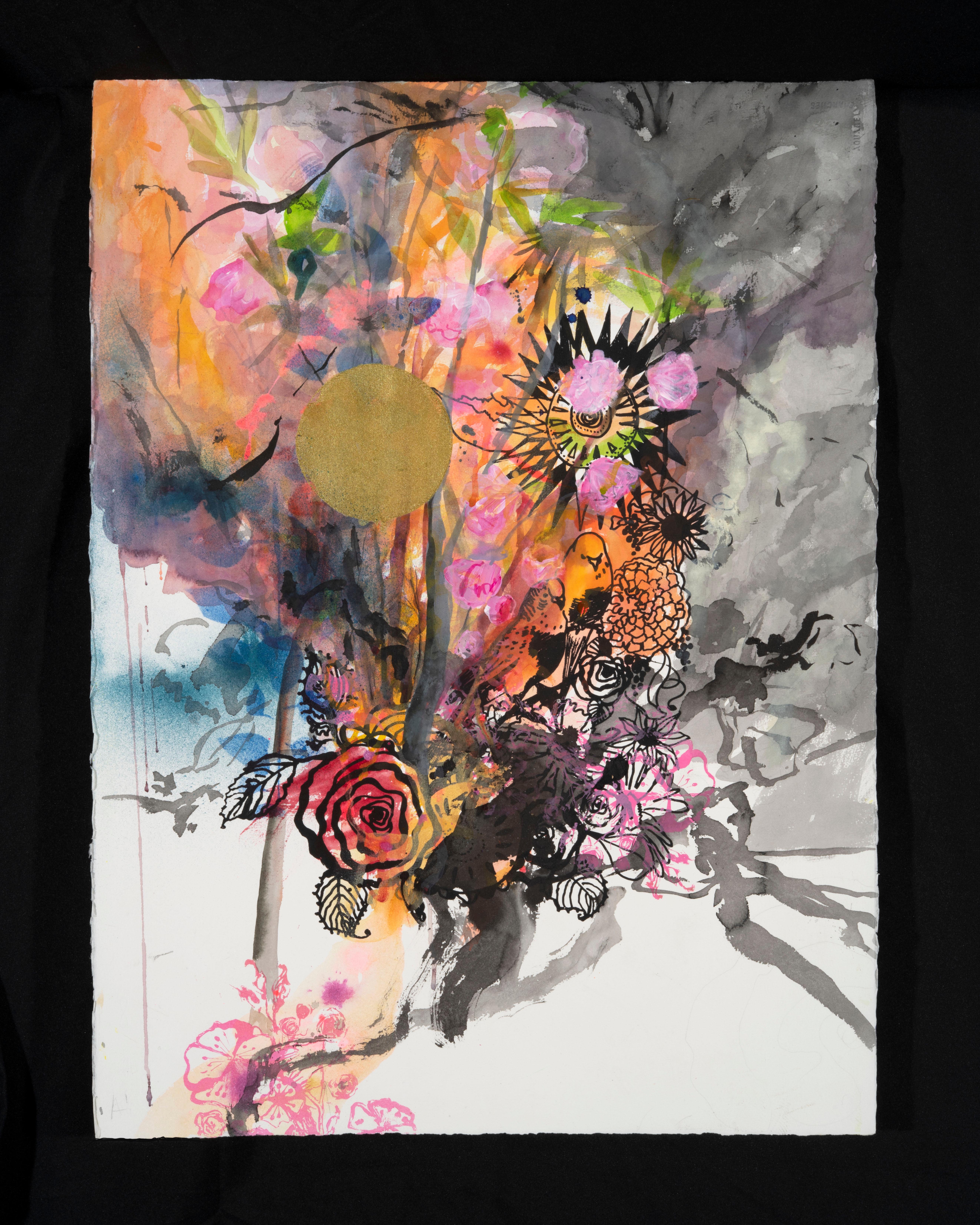Peinture botanique d'un ode à Angelo - Malibu - Contemporain Mixed Media Art par Maryanne Pollock