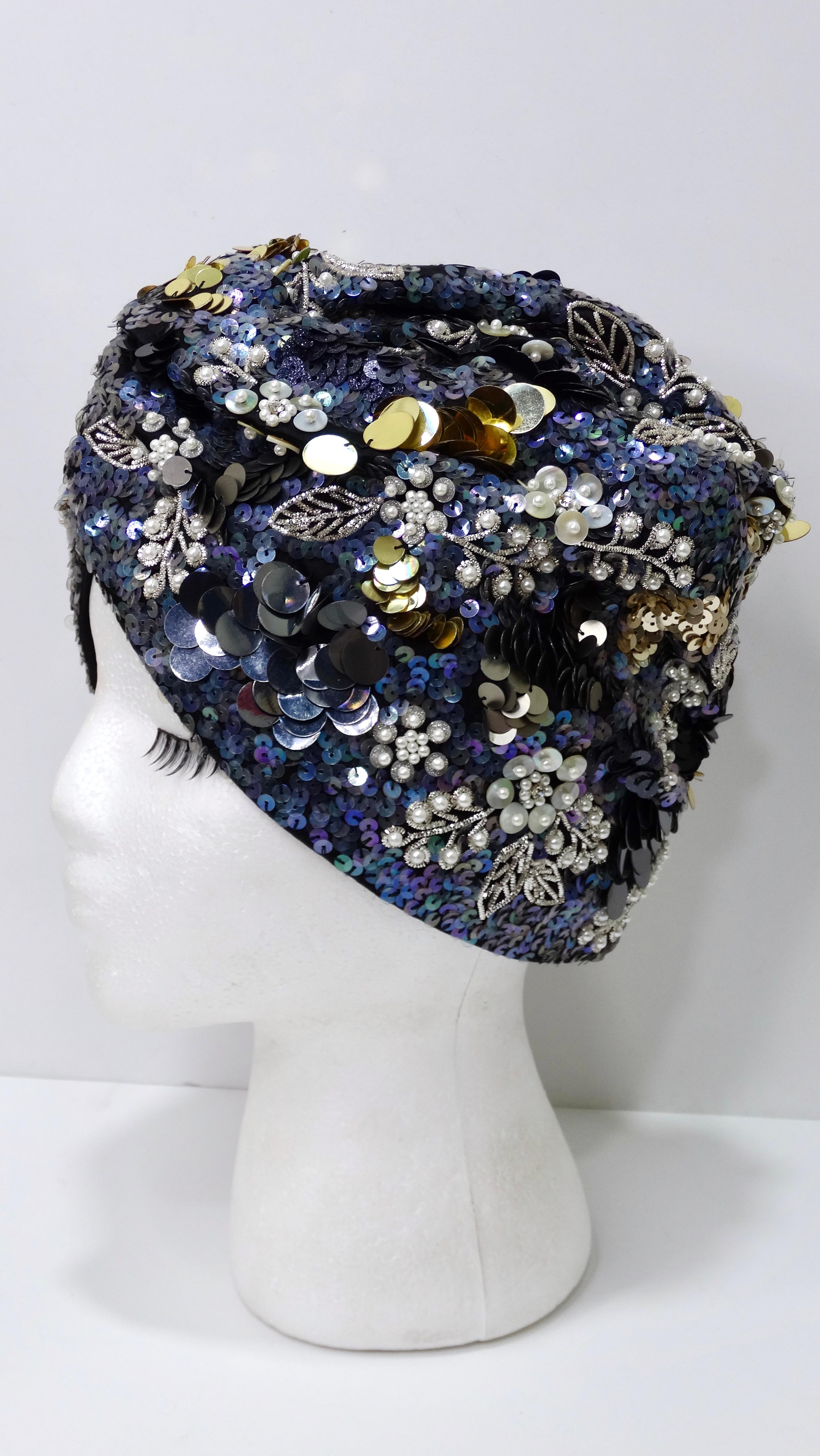 MaryJane Claverol Beaded Sequin Turban For Sale 3
