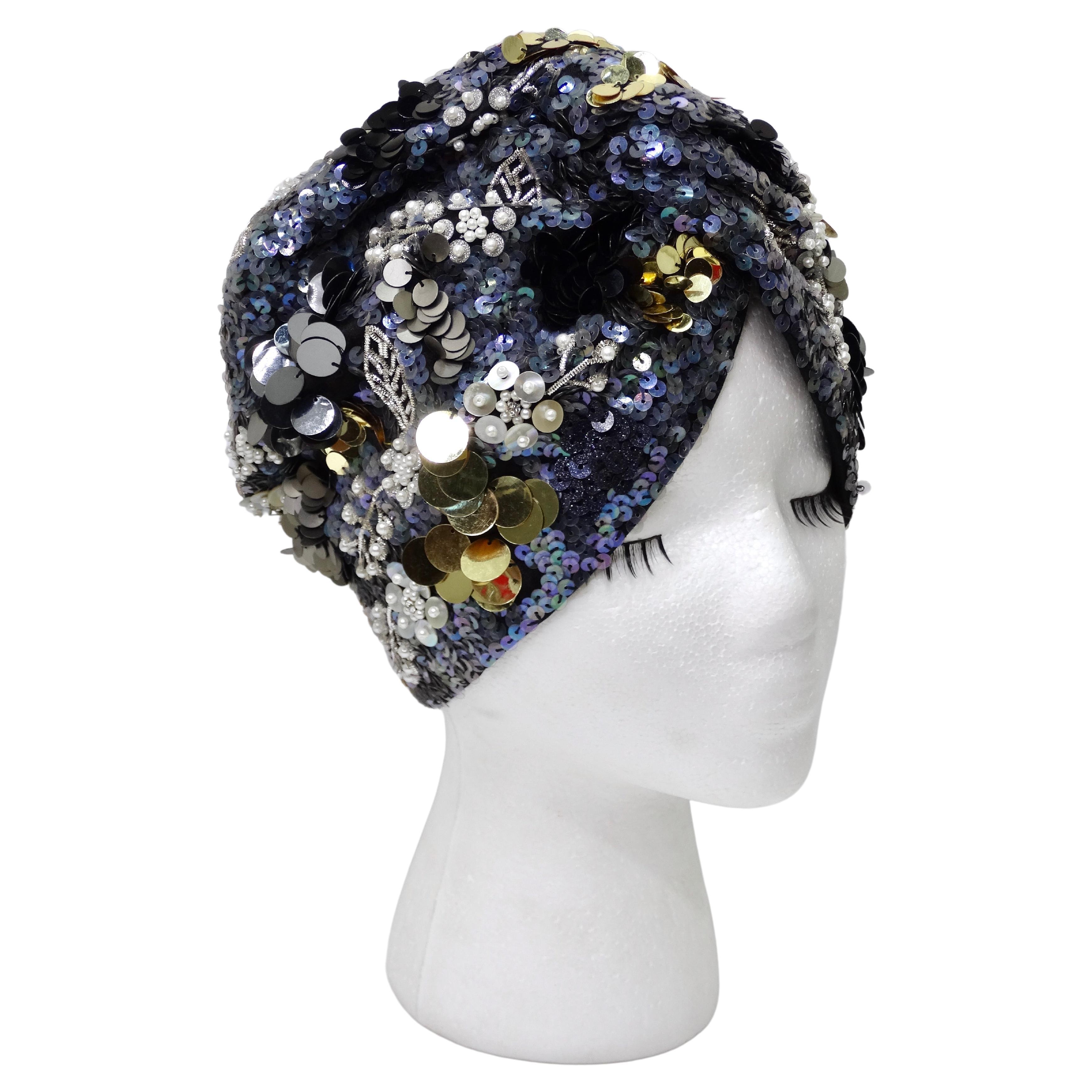 MaryJane Claverol Beaded Sequin Turban For Sale