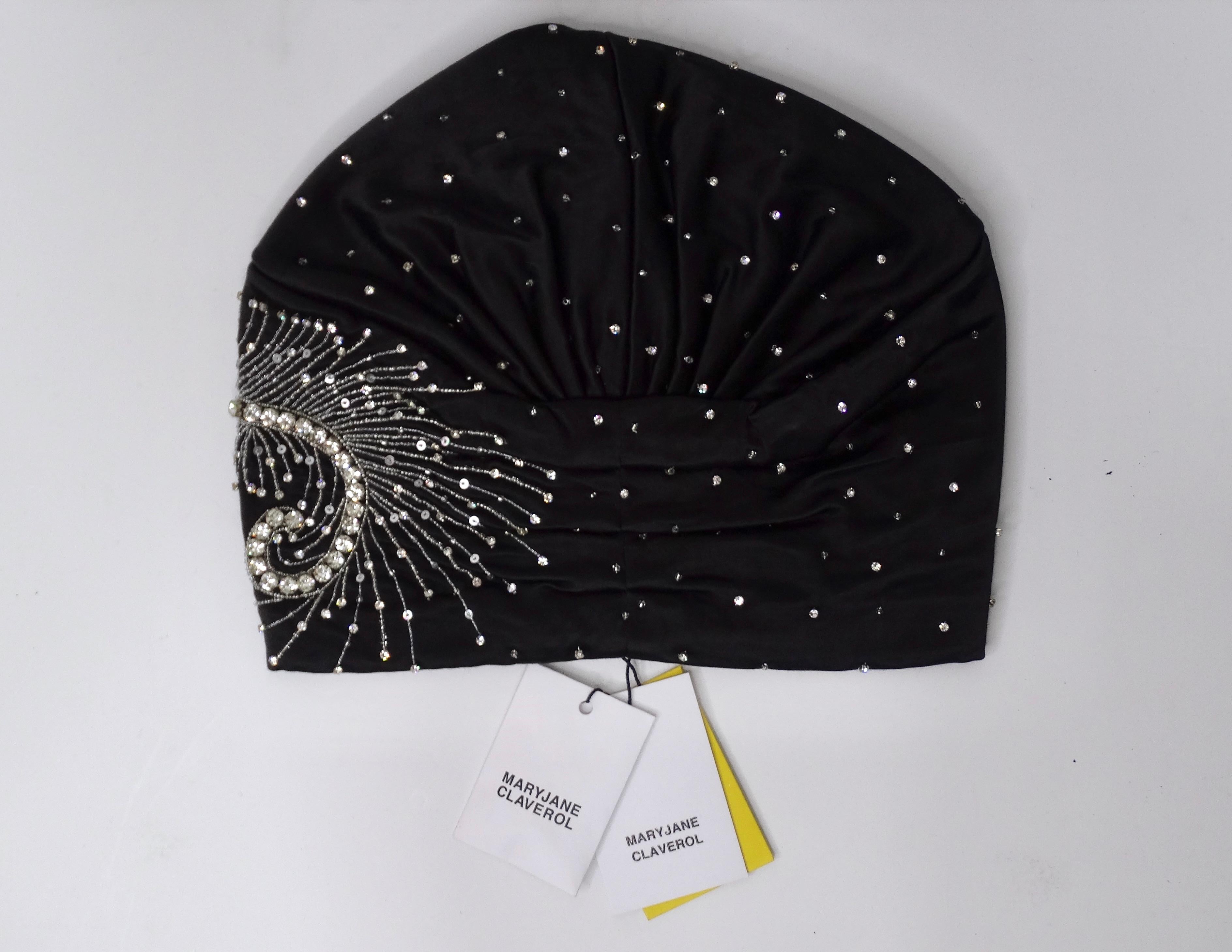 Maryjane Claverol Black Midnight Stars Turban with Crystals In Excellent Condition In Scottsdale, AZ