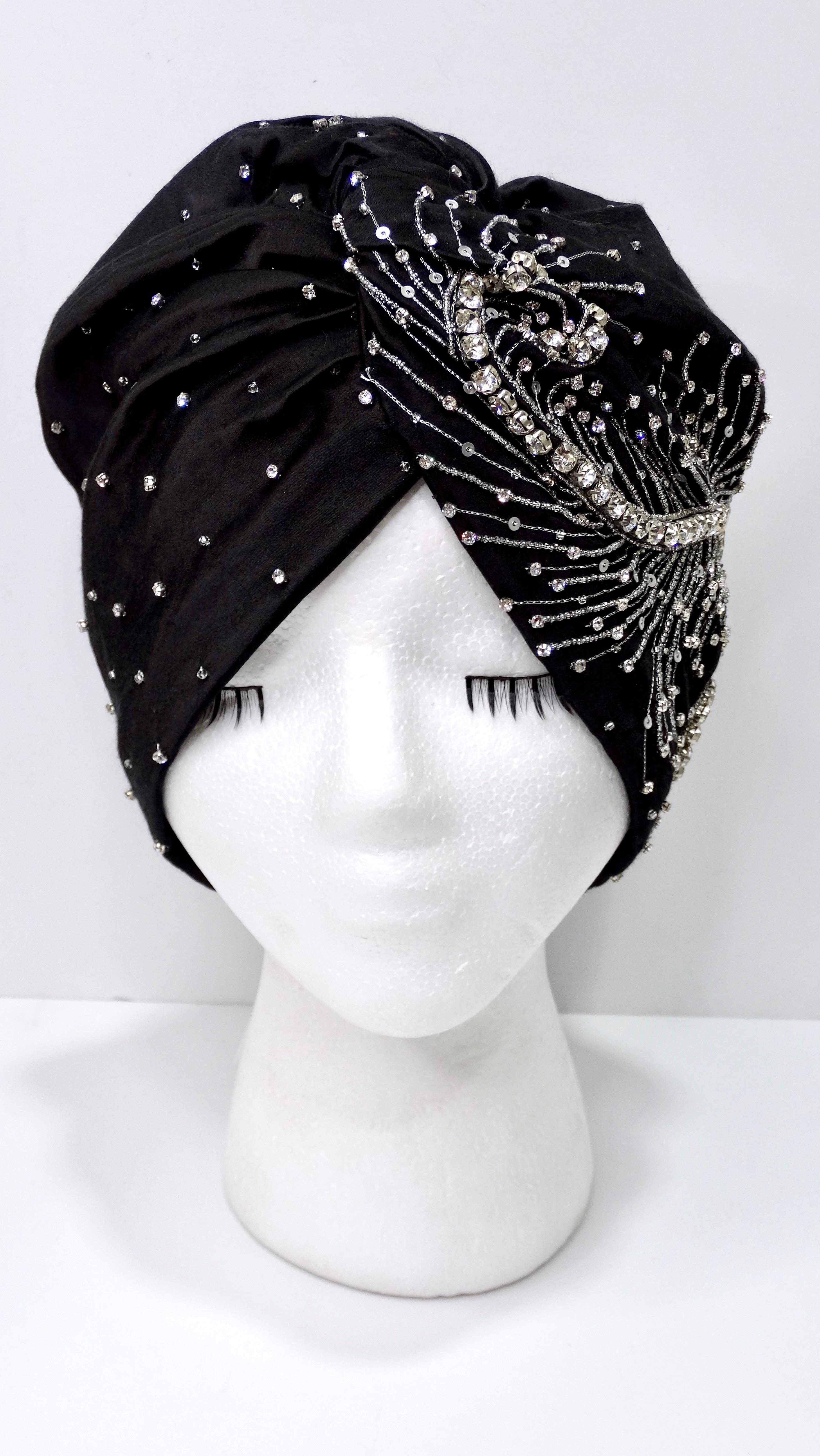 Maryjane Claverol Black Midnight Stars Turban with Crystals 2