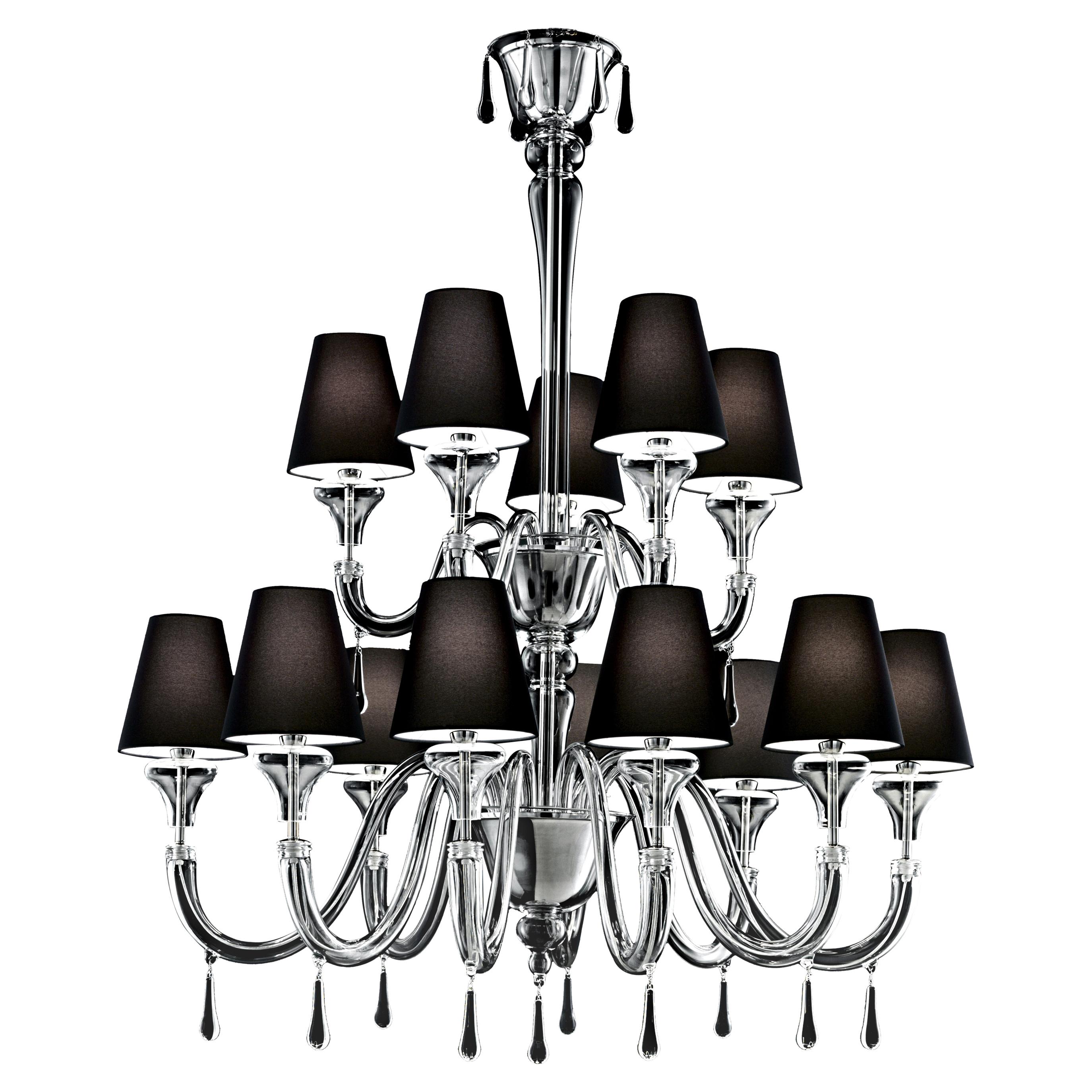 Clear (Crysral_CC) Maryland 5587 14 Chandelier in Glass with Black Shade, by Barovier&Toso