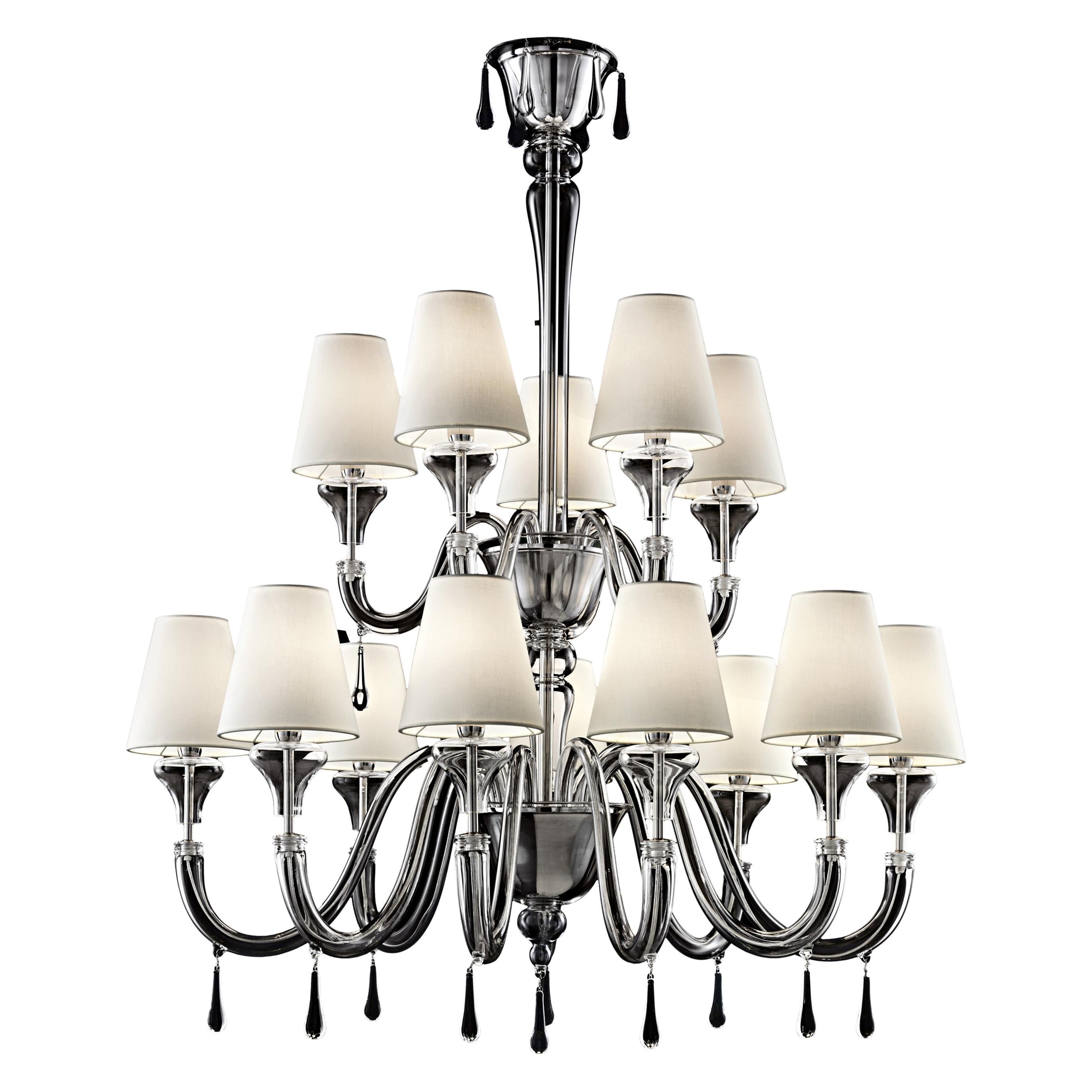 Clear (Crysral_CC) Maryland 5587 14 Chandelier in Glass with White Shade, by Barovier&Toso
